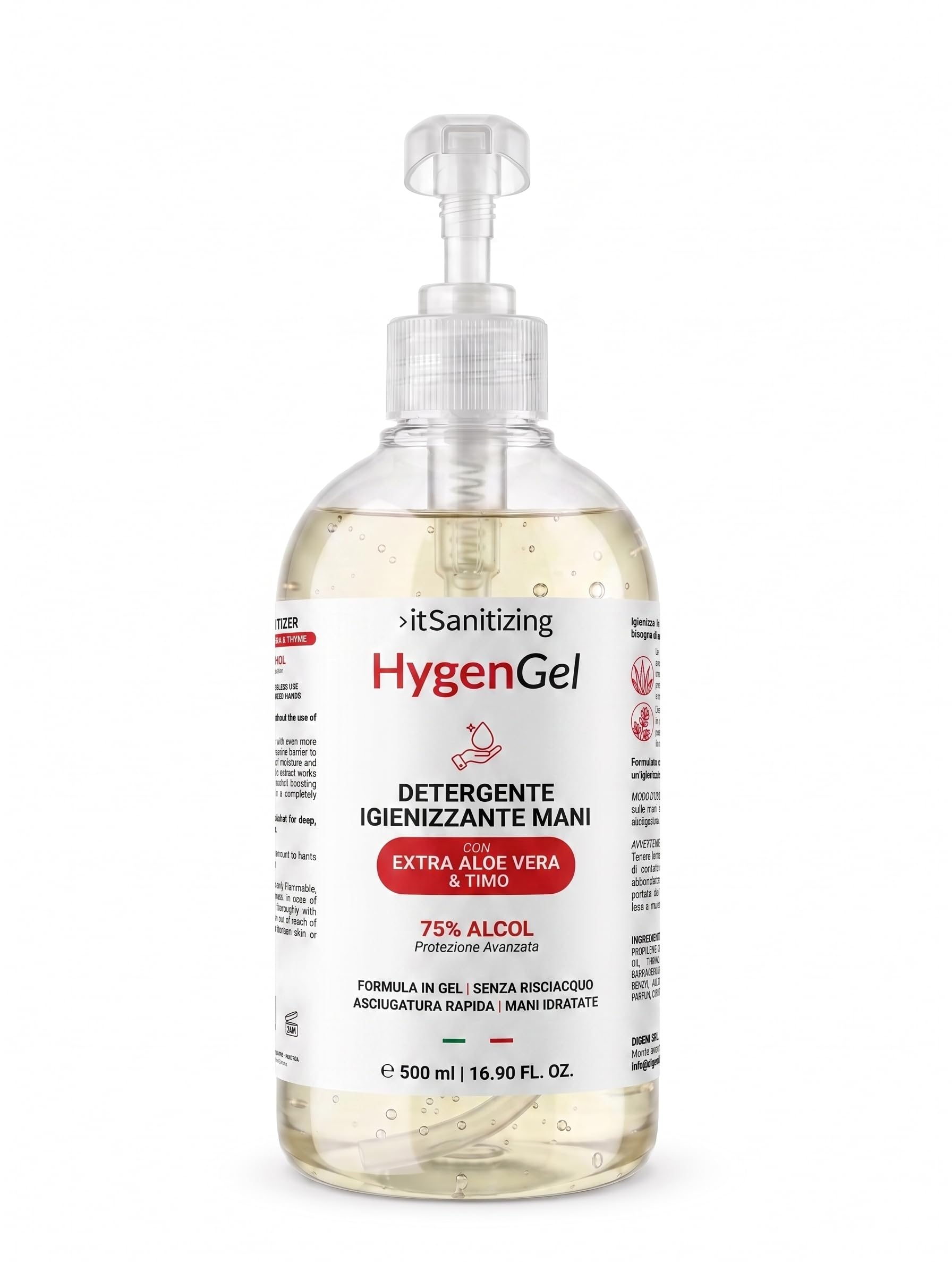 Hygen Gel Mani Disinfettante Antibatterico Alcool 75% 6 Litri - 12 Flaconi 500 ml z Aloe Vera i Tymianek