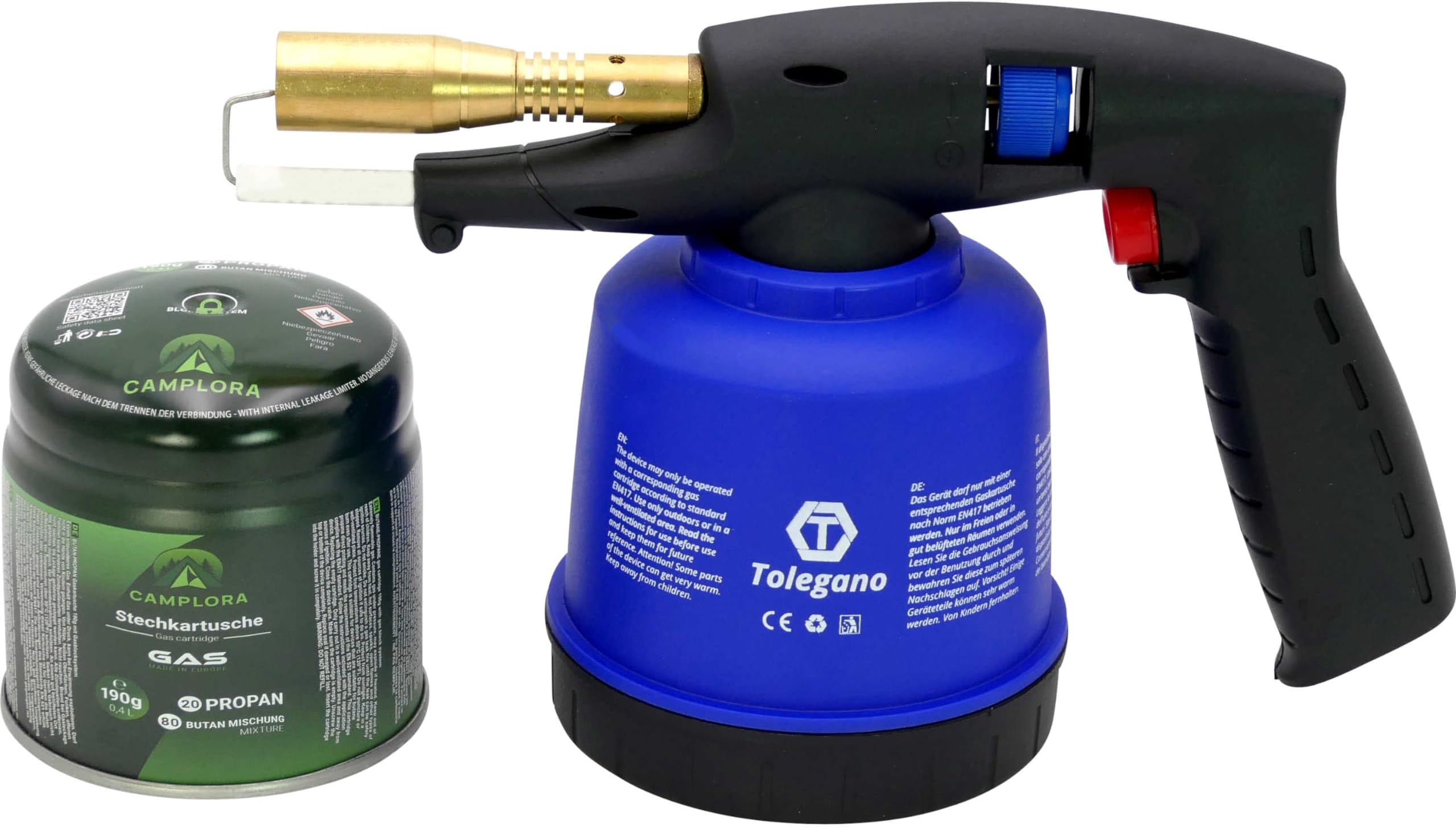 KEMPER Profi Gas-Lötlampe Black Edition - 360° Piezo-Zündung Inkl. 4 Gaskartuschen