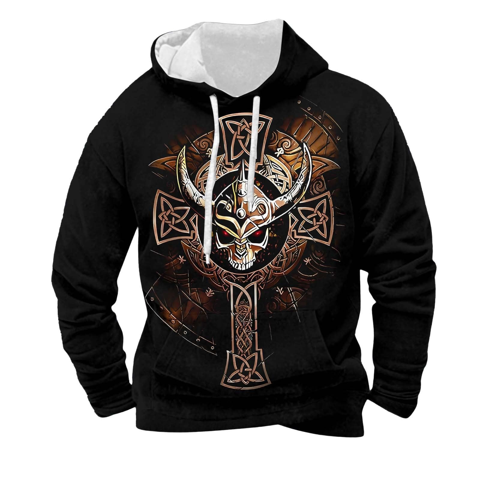 Felpa con cappuccio vichingo, da uomo, vintage, con tasche, casual, a maniche lunghe, con cappuccio, stampa 3D, mitologia nordica, felpa con cappuccio Hip Hop