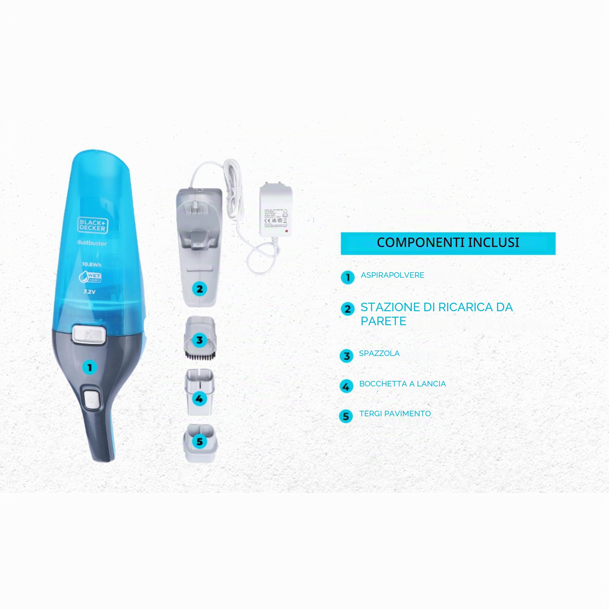 BLACK+DECKER WDC215WA WDC215WA-QW, Aspirapolvere da Tavolo, Blu, Titanio