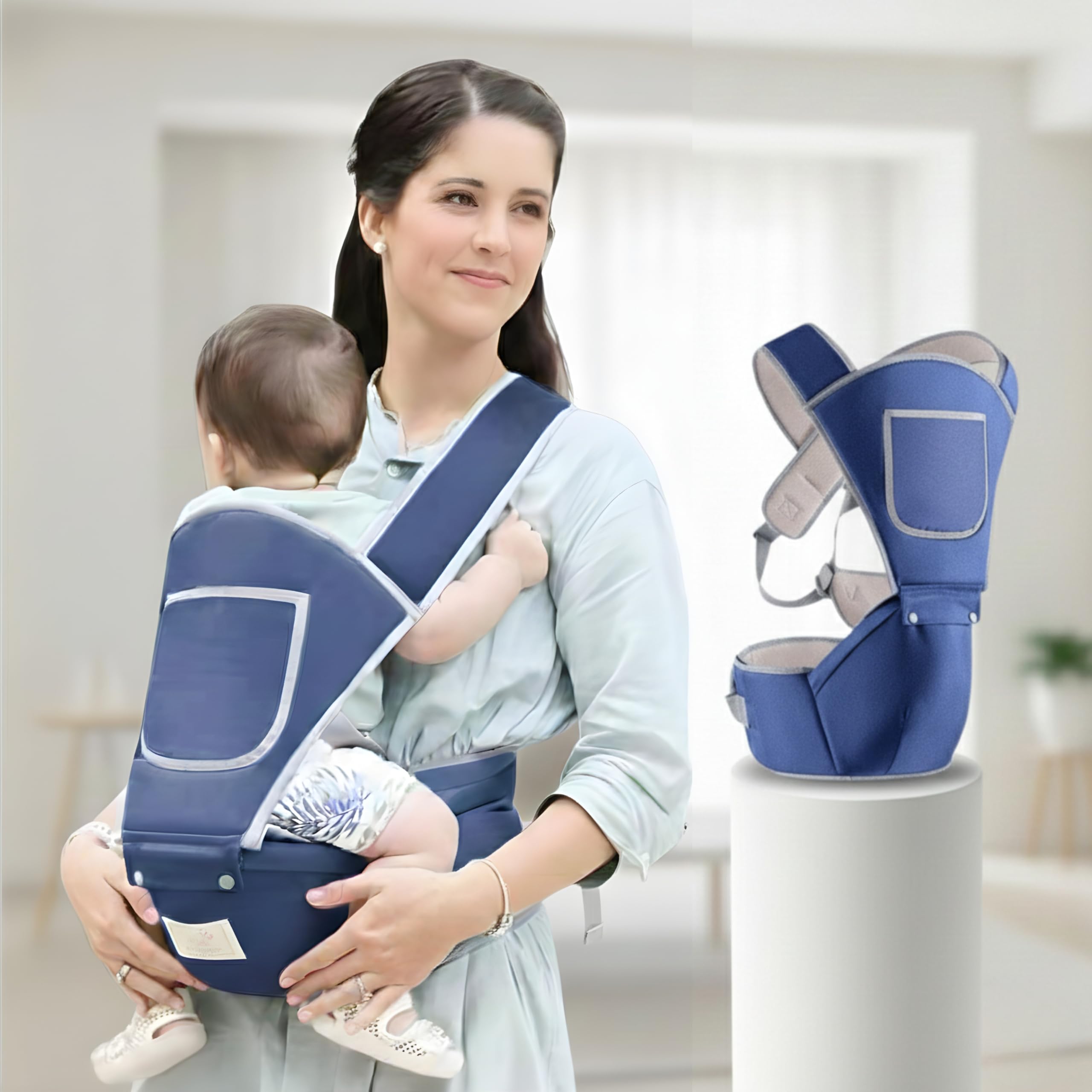 OBABY Carrier Hip Seat Baby Carrier with 5 Carry Positions, Baby Carrier with Hip seat for 0 to 36 Months Baby, Adjustable New-Born to Toddler Carrier (DarkBlue)