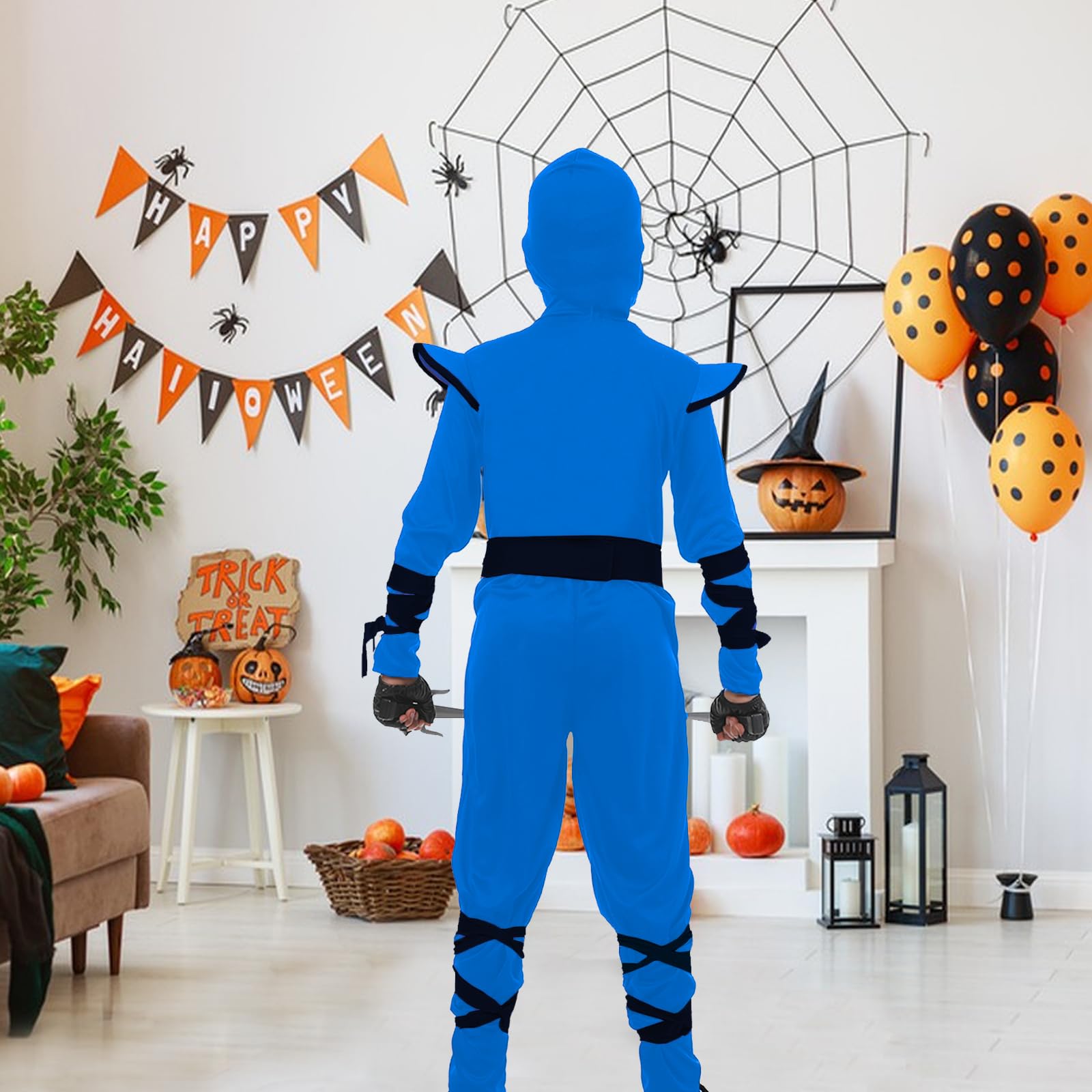 SATKULL Kids Ninja Costumes Set Halloween Ninja Costume Boys Ninjas Cosplay Suit with Accessories Toys for Kids (Kids-M-6/7T Blue) - Image 4