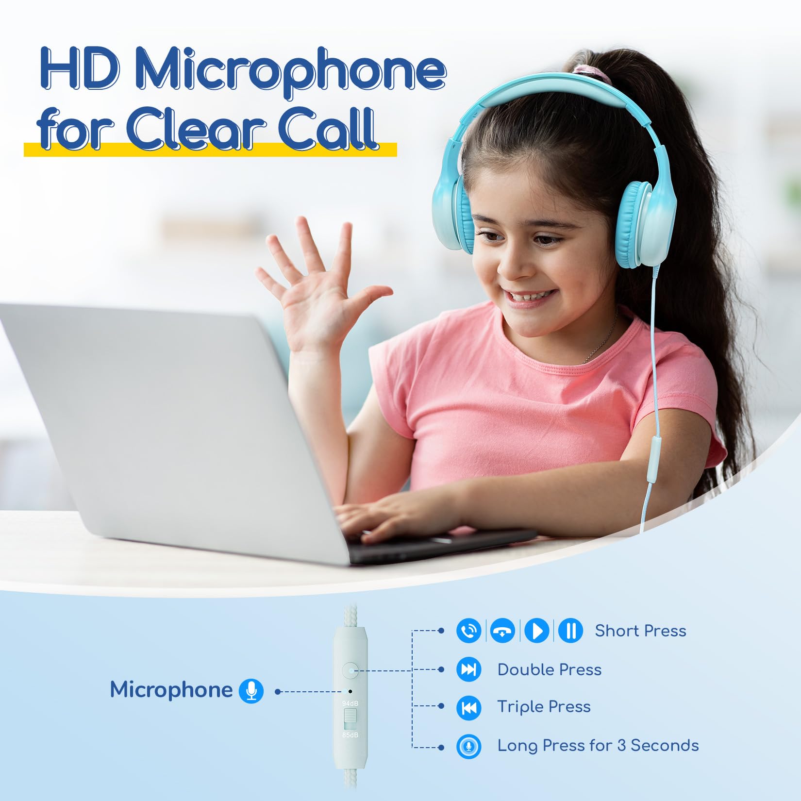 EarFun K1 Kids Headphones Wired with Mic, Volume Limit Headphones for Kids view 6