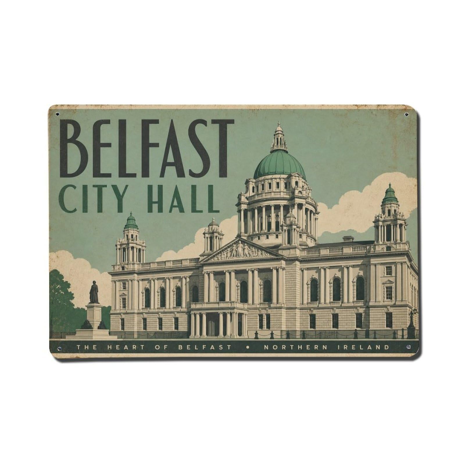 Fyrn Style Metal Tin Sign Vintage Travel City Hall Belfast Ireland Architecture
