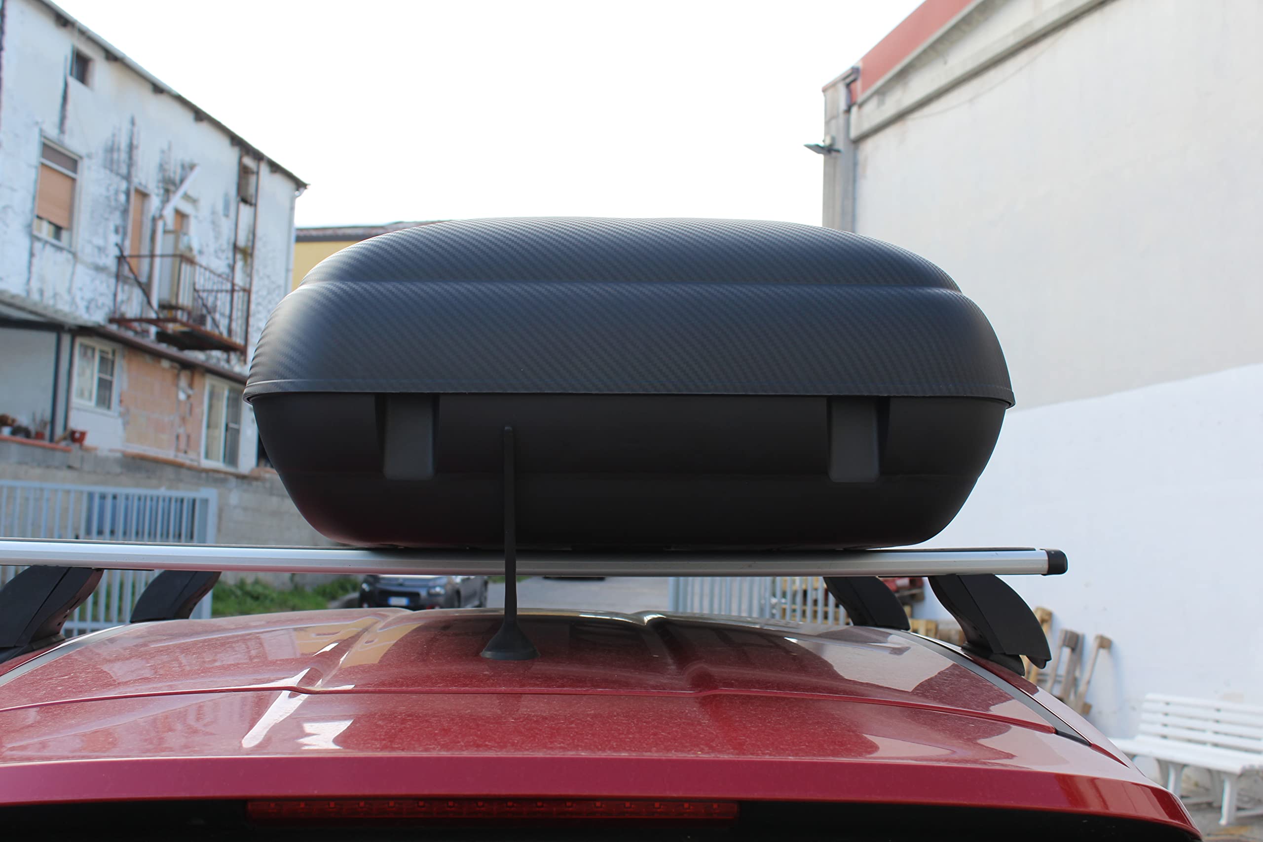 Box Tetto Auto 400L - Nero Carbon - Portapacchi - Portatutto Universale - 170x79x38 cm - Portata 50Kg - Baule Portabagagli - Siluro Box Auto Tetto - Omologato - Apertura Laterale