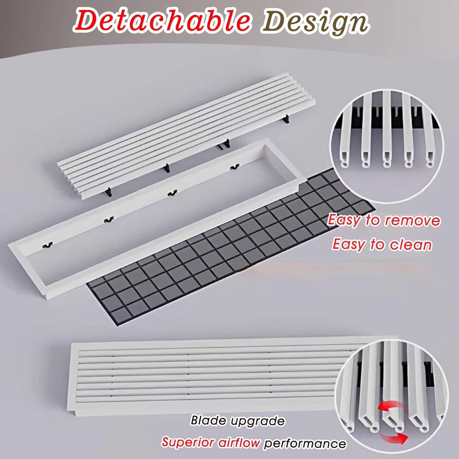 lüftungsgitter Rückluftgitter, FlatAir-Rückluftgitterabdeckung Für Wohnzimmer, Büro, Badezimmer, Lüftungsgitter(A,110x25cm/44x10in)