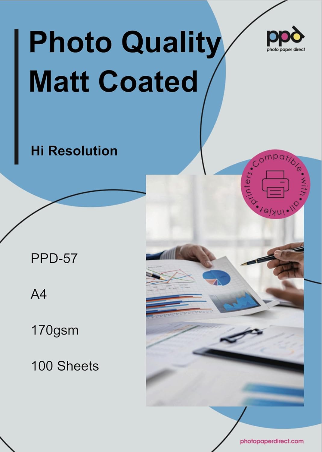 PPD Inkjet Matte Coated Photo Quality Paper Heavy 11x17" 49lbs 180gsm 9.5mil. X 100 Sheets (PPD057-100)
