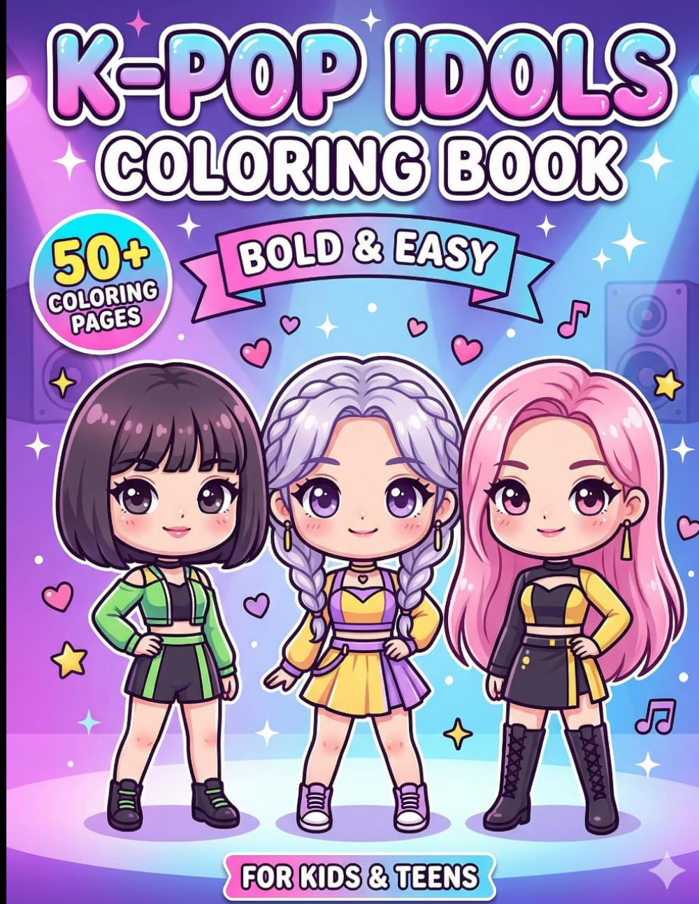 K-Pop Coloring Book for Girls: Cute Chibi Idols, Kawaii Fashion, Fan Gear, Snacks, and Bold Easy Coloring Pages for Girls, Kids Ages 8–12, and Teens