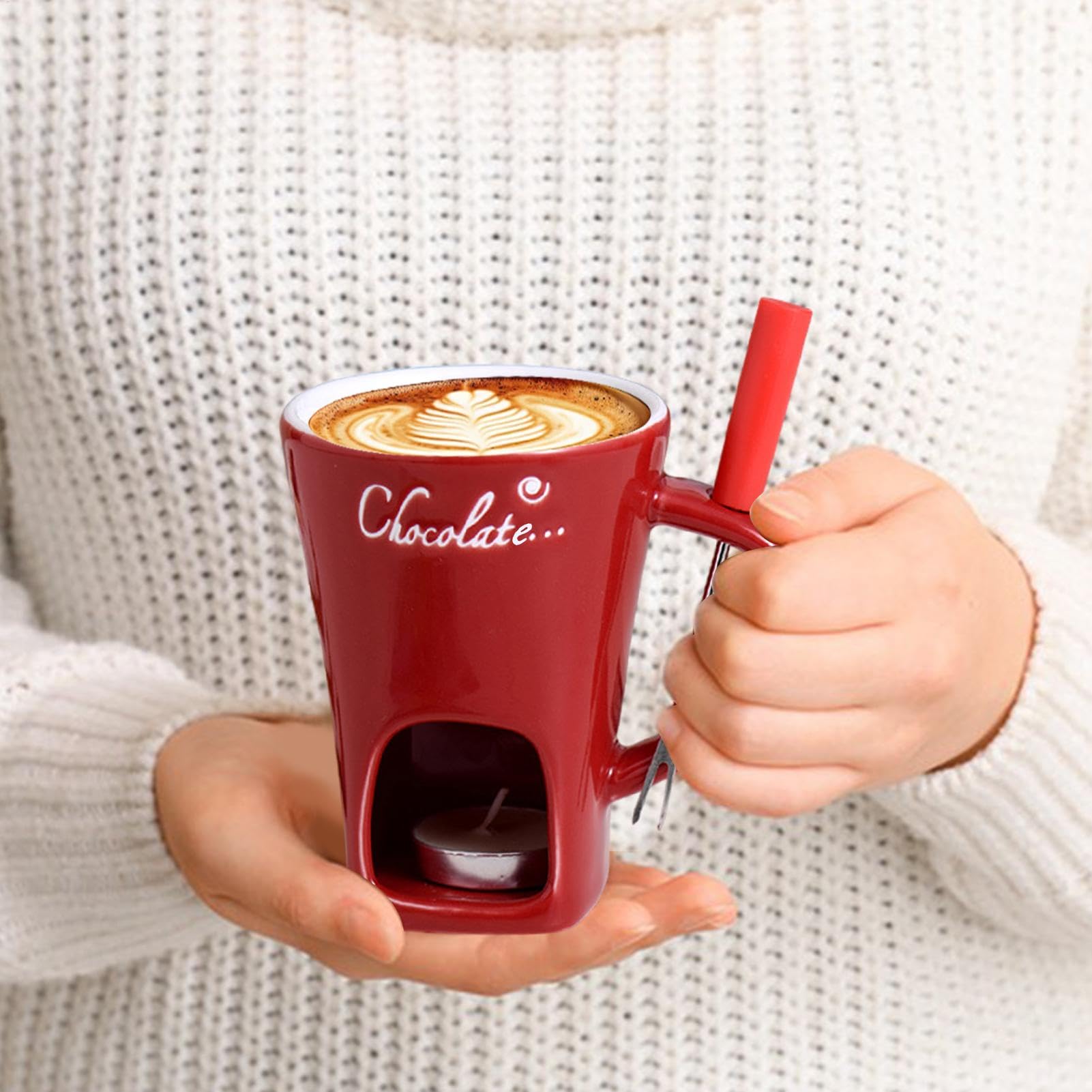 Taza de chocolate para derretir olla caliente, taza de fondue de chocolate, taza de cerámica para fundir olla caliente, taza de fondue con las velas de té incluidas para crear un ambiente acogedor