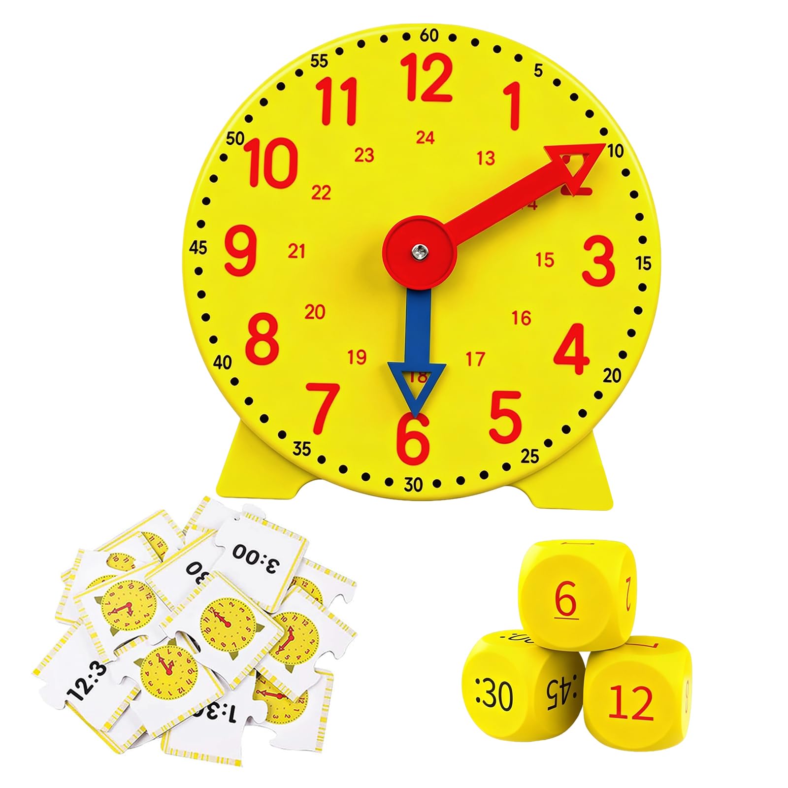 MUYAPAY Learning Clock Includes 3 Dice and 12 Double-Sided Cards Teaching Clocks for Children with Colorful Graphics Teaching Clock for Individual in ClassroomsPreschool Learning Resources Ages 5+
