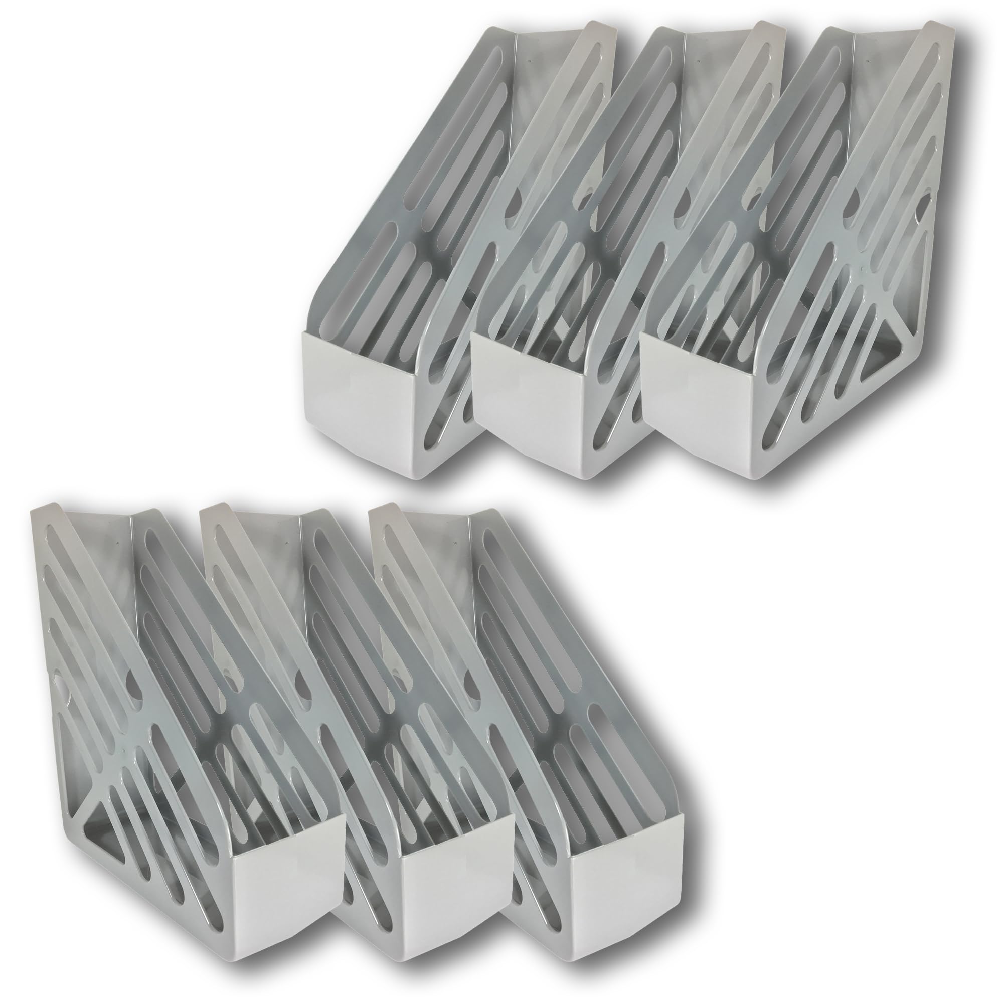 Deflecto Pack of 6 Essential Range Maxi Magazine File Holder - Desk File Organiser (Grey)