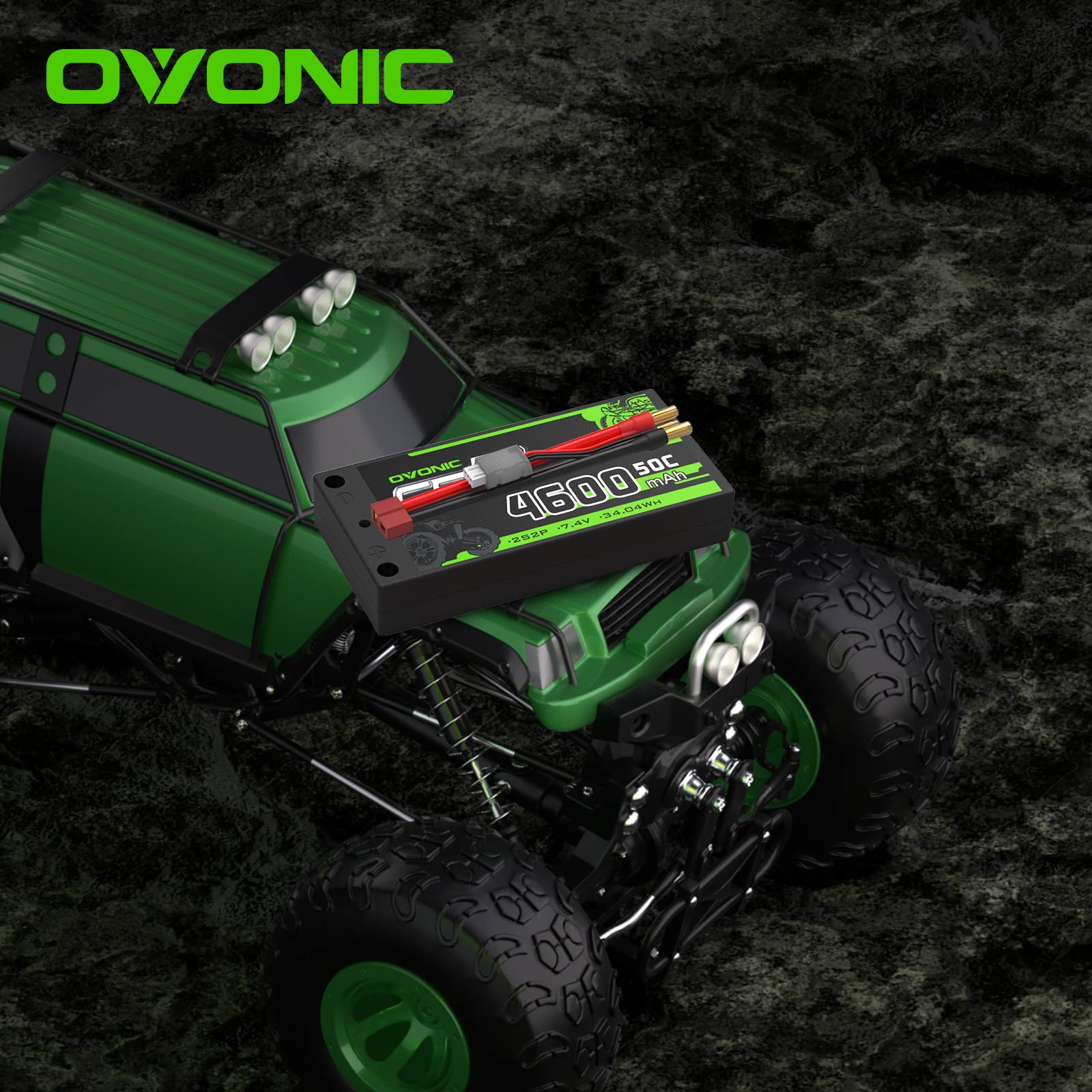 OVONIC 2S Lipo akumulator 7,4 V 50C 4600 mAh Shorty Lipo akumulator twardy etui z 4-milimetrowym złączem wtykowym Deans Ultra do pojazdów RC w skali 1:10 samochodów osobowych, ciężarowych, łodzi