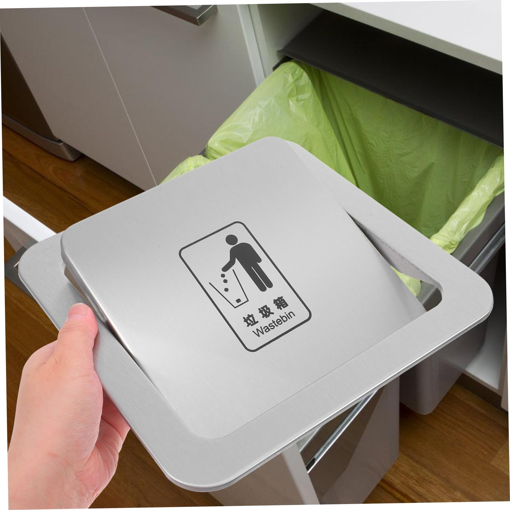 Cabilock Tapa De Cubo De Basura Y Desechos Cuadrada Tapa De Acero Inoxidable Empotrada En La Encimera Tapa De Compuerta De Ojal Para Basura Tapa De Cubo De Basura Abatible