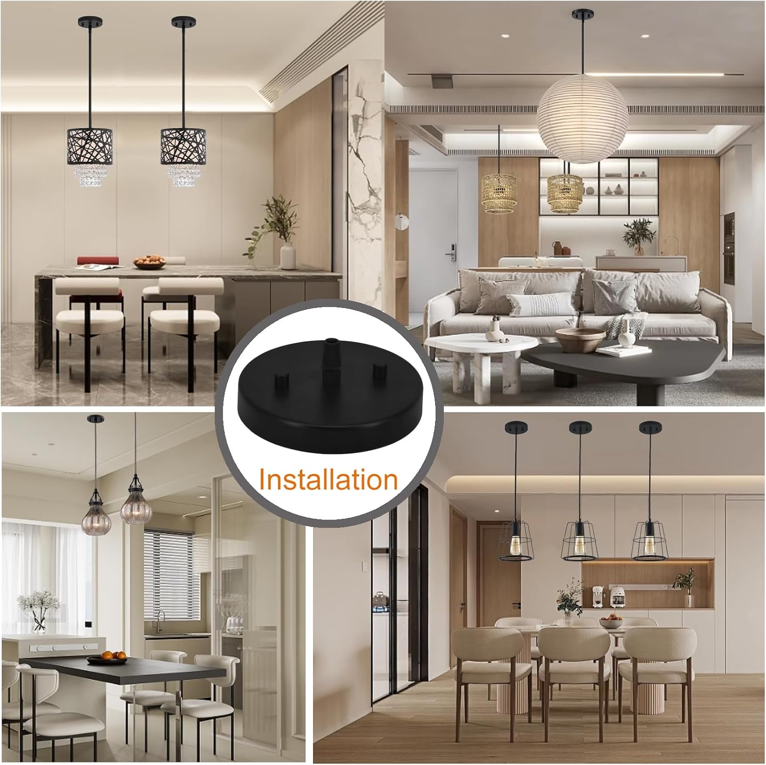 2 Pack 5 1/8 Inches Canopy Kit for Ceiling Light,Single Pendant Light Plate Cover with All Mounting Hardware, Light Canopy Kit for Easy Installation (Black)