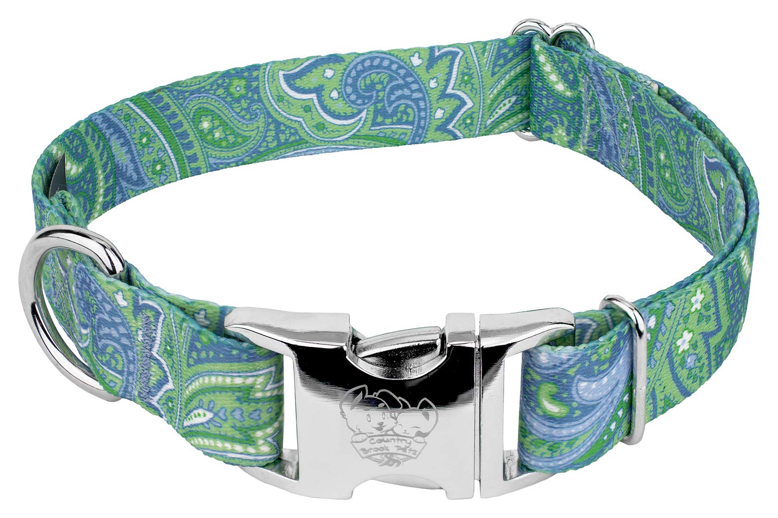 Country Brook Petz - Premium Green Paisley Dog Collar - Paisley Collection Featuring Classy Designs (5/8 Inch, Small)