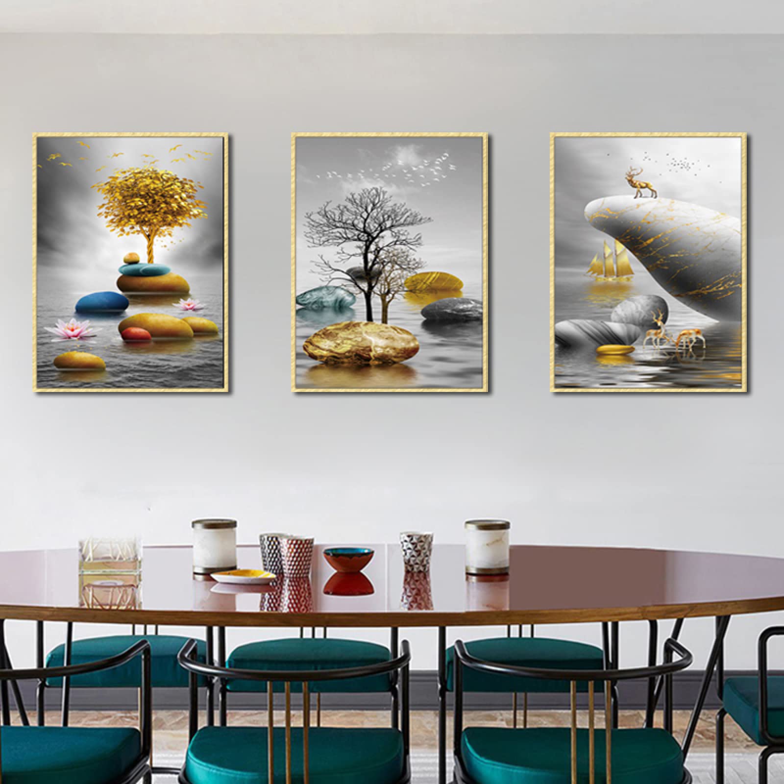 Amazon｜居間の寝室の木の芸術の絵画のための額装された抽象的な石畳の 
