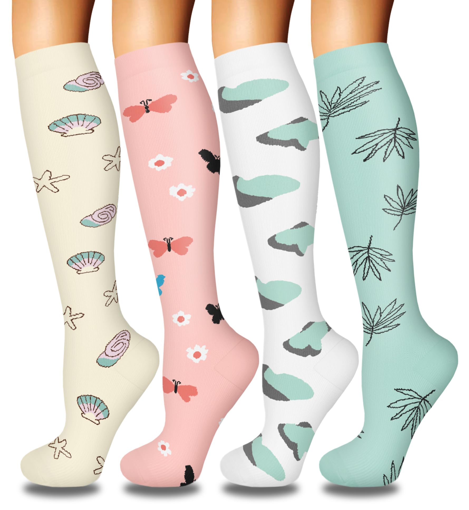 Iseasoo 4 Pairs Compression Socks for Women Circulation-Best Support for Nurses,Running,Athletic,Travel L-XL