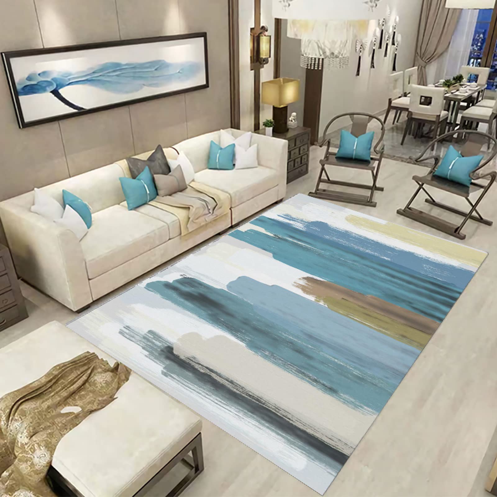 Paillasson Exterieur Entree Bleu Beige Géométrie Tapis Entree Interieur Tapis de Bain Antidérapant Paillasson Lavable Paillasson Interieur Paillasson Exterieur Salle Bain Couloir(60x90cm)