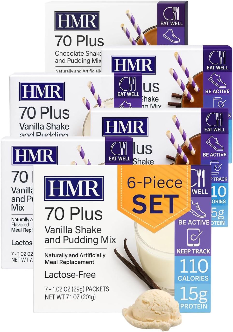HMR 70 Plus Vanilla + Chocolate Shake & Pudding Mix COMBO | Meal Replacement Powder | Lactose-Free | 15g Protein | Easy to Make | Low Calorie | 42 Single Serving Packets each