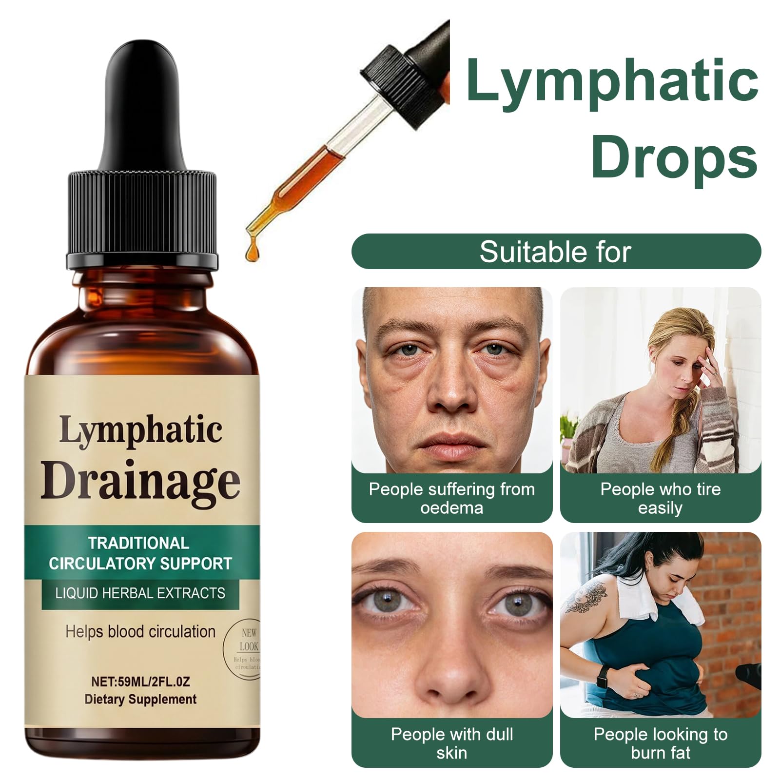 2 Pièce Drainant Lymphatique Goutte 60ML Drainage Lymphatique Corps Complet Mélanges à Base de Plantes Naturelles pour Femmes et Hommes