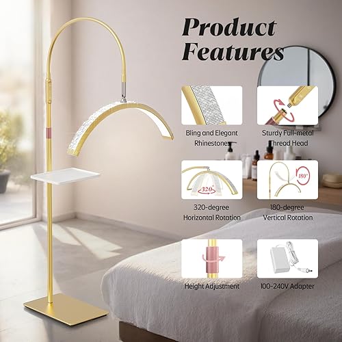 Miniatura 4 de Luz de pestañas, luz de media luna con diamantes brillantes de 23 pulgadas para extensiones de pestañas, arte de uñas, arte de tatuajes y cuidado de