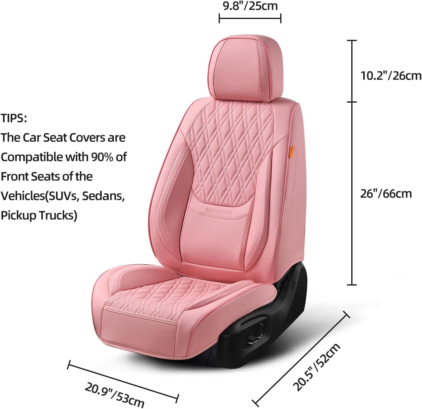 Pink Car Seat Covers Front Pair, Breathable Leather Automotive Front Seat Covers with Headrest, Universal Automotive Vehicle Seat Cover for Most Sedan SUV Pick-up Trucks