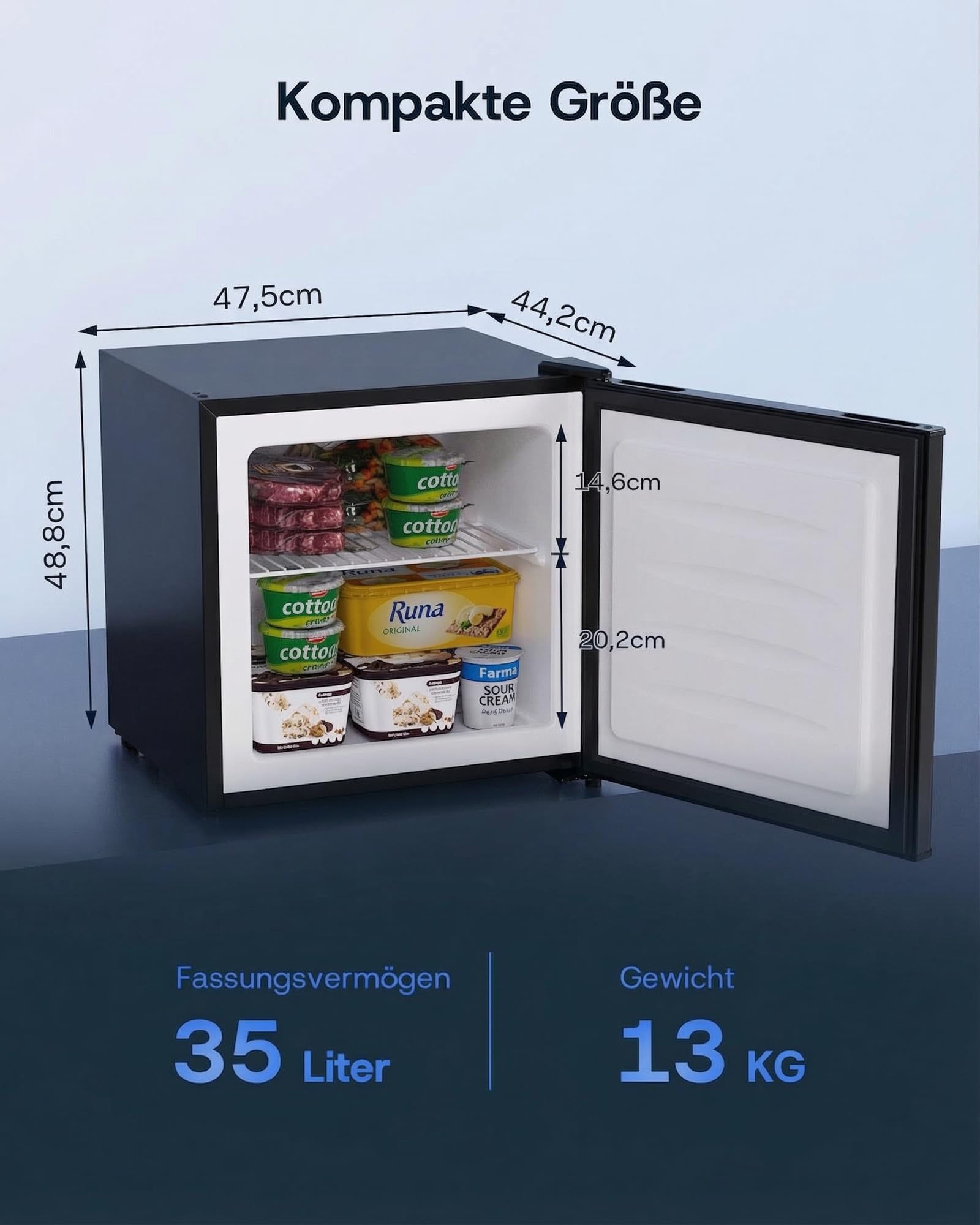 Upstreman 35L Gefrierschrank Klein, -21℃ 4 Sterne Mini Gefrierschrank,Umkehrbare Türen,Leise, Energiesparend,Reversibles Türscharnier,Tiefkühlschrank Klein,Büro, Hotel, Schwarz, UF35