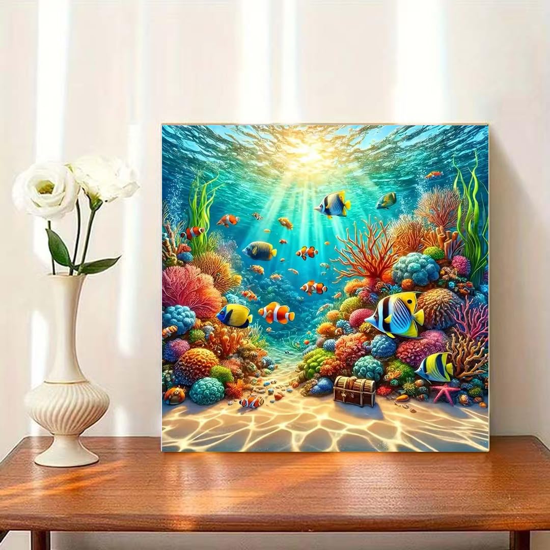 Fish Diamond Art Kits for Adults,5D Sea Coral Reef Landscape Diamond Painting Kits for Adults Beginner,DIY Full Drill Diamond Dot Painting Gem Art Kits for Adult,Home Wall Decor 13.79 X 13.79Inch - 4