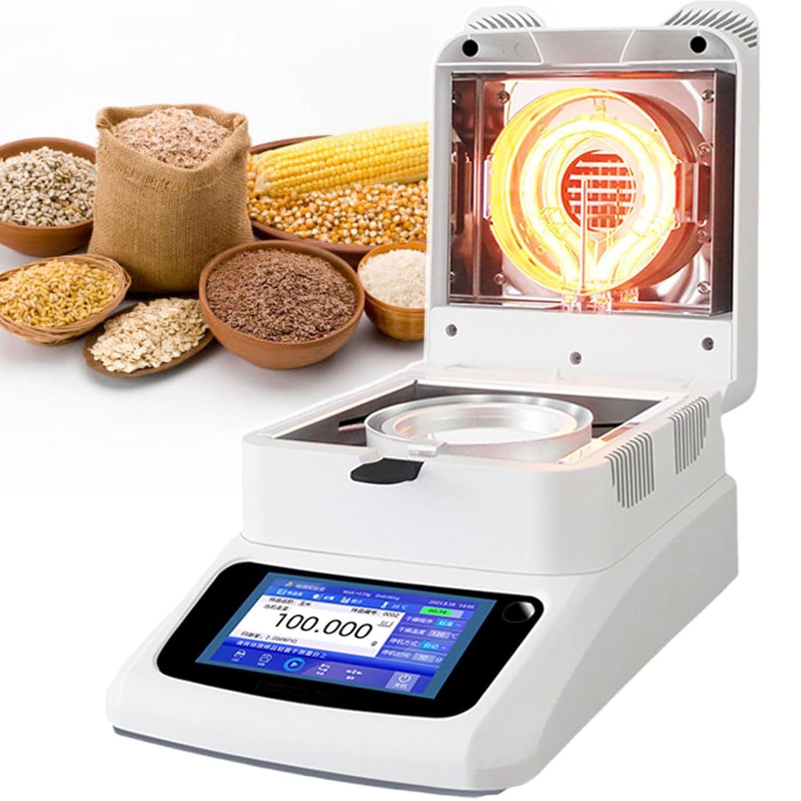 Dessiccateur, Analyseur D'humidité de Laboratoire à Chauffage Halogène, Capacité de 120 g, Humidité 0,01%, Lampe Halogène Annulaire de 450 W, pour Applications Agricoles et Industrielles