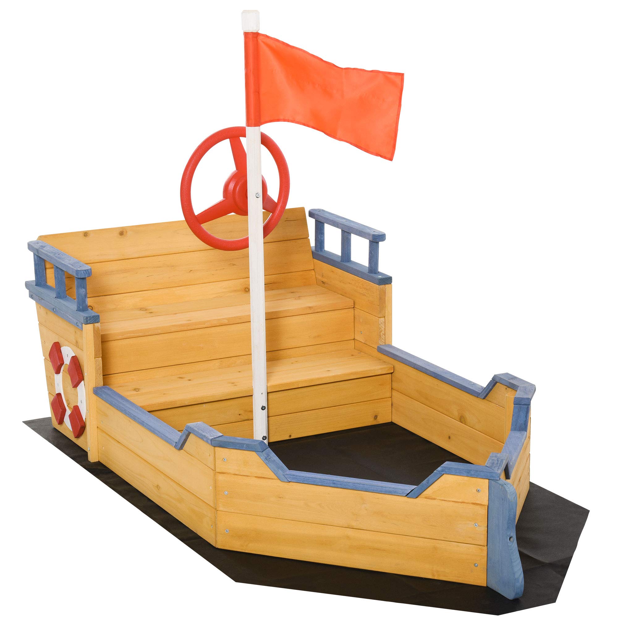 Buy Outsunny Kids Wooden Sandpit Children Sandbox Pirate Ship Sandboat 