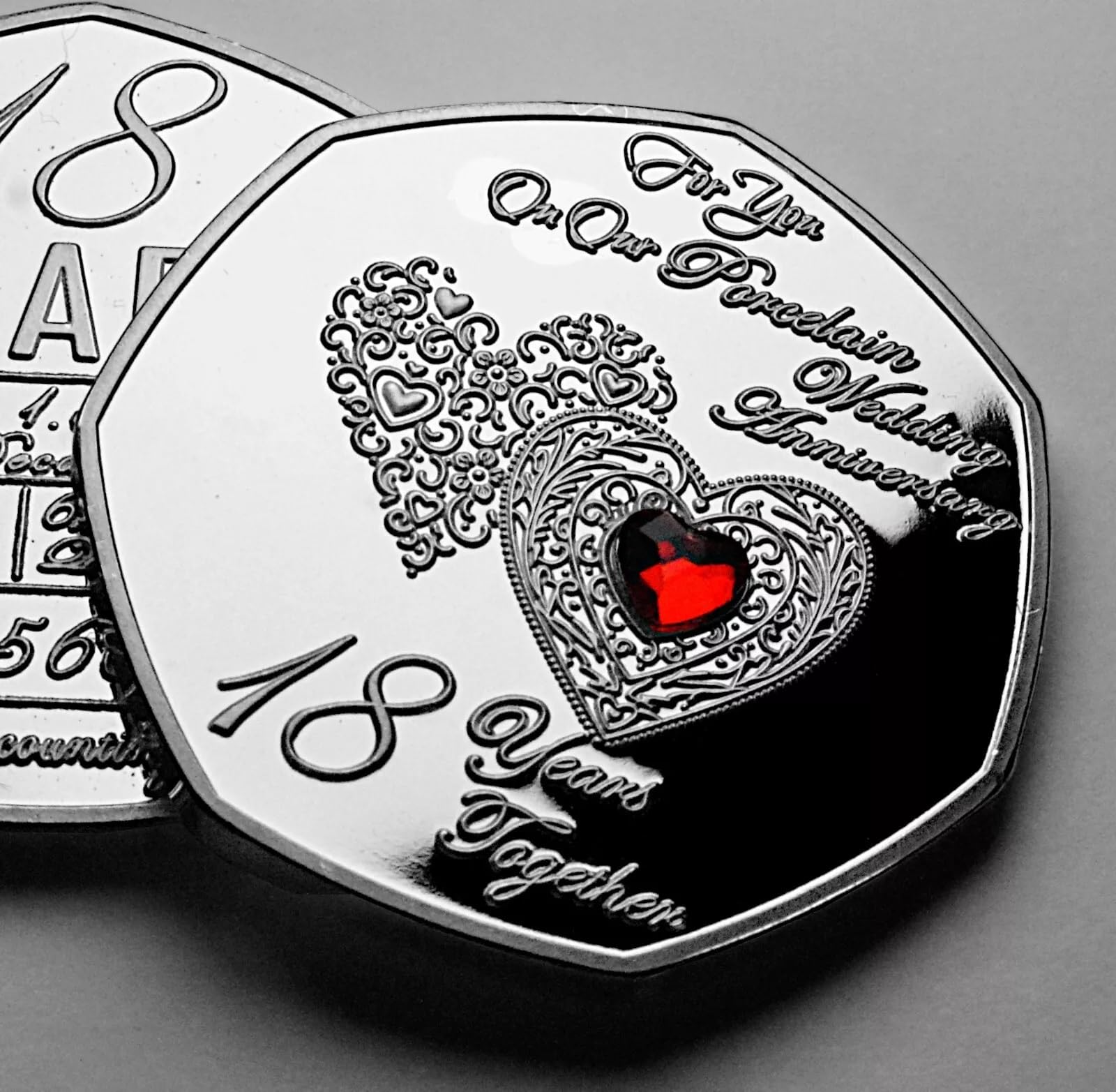 The Commemorative Coin Company Silver On Our 18Th Porcelain Wedding Anniversary Commemorative. Gemstone. Husband/Wife/Partner 18 Years Together Gift/Present Love/Token