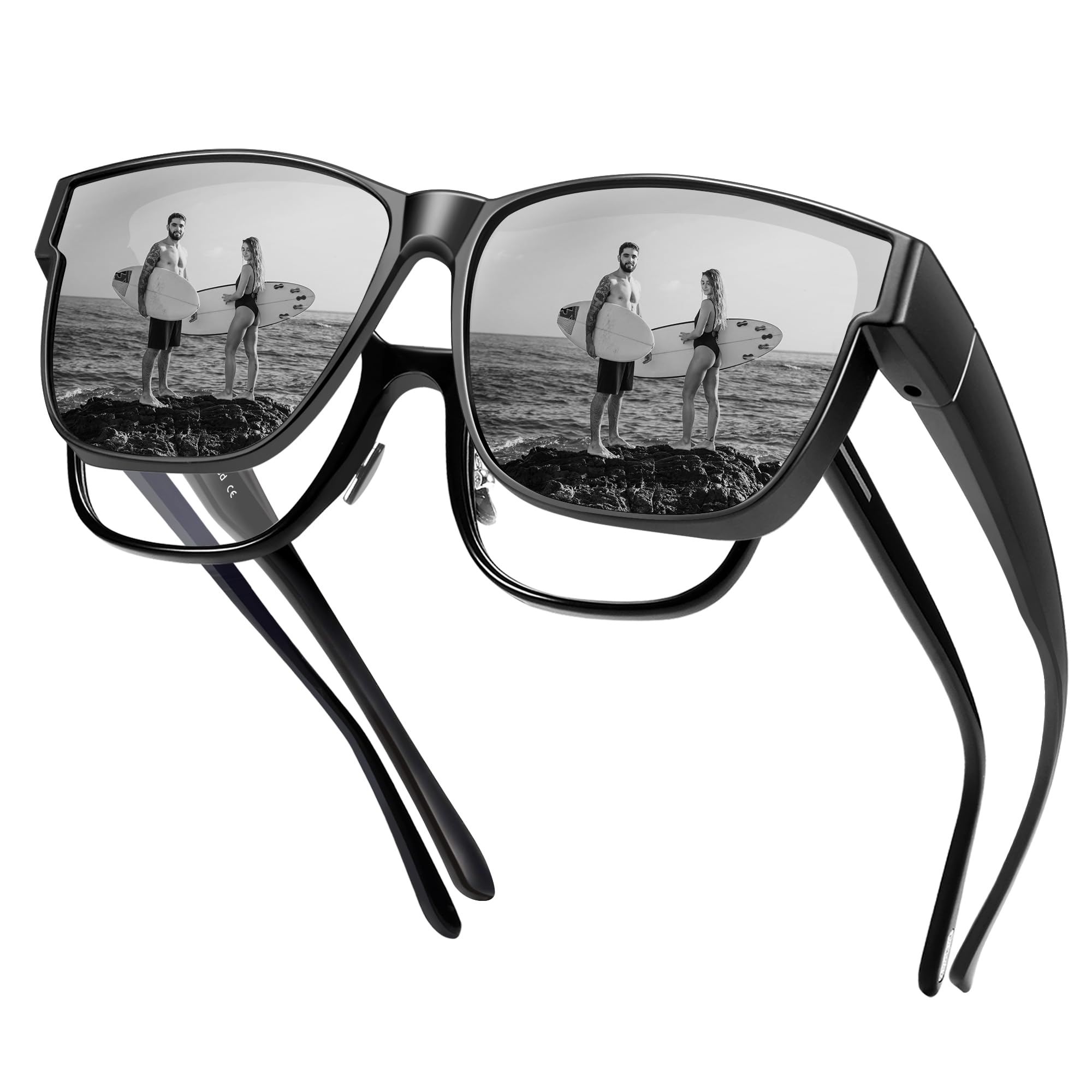 URUMQI Überzieh Sonnenbrille über Normale Brille, Polarisiert Überbrille Sonnenbrille für Brillenträger Damen Herren, Fit over Sunglasses mit UV400 Schutz für Fahren, Angeln Beige Schildpatt Rahmen