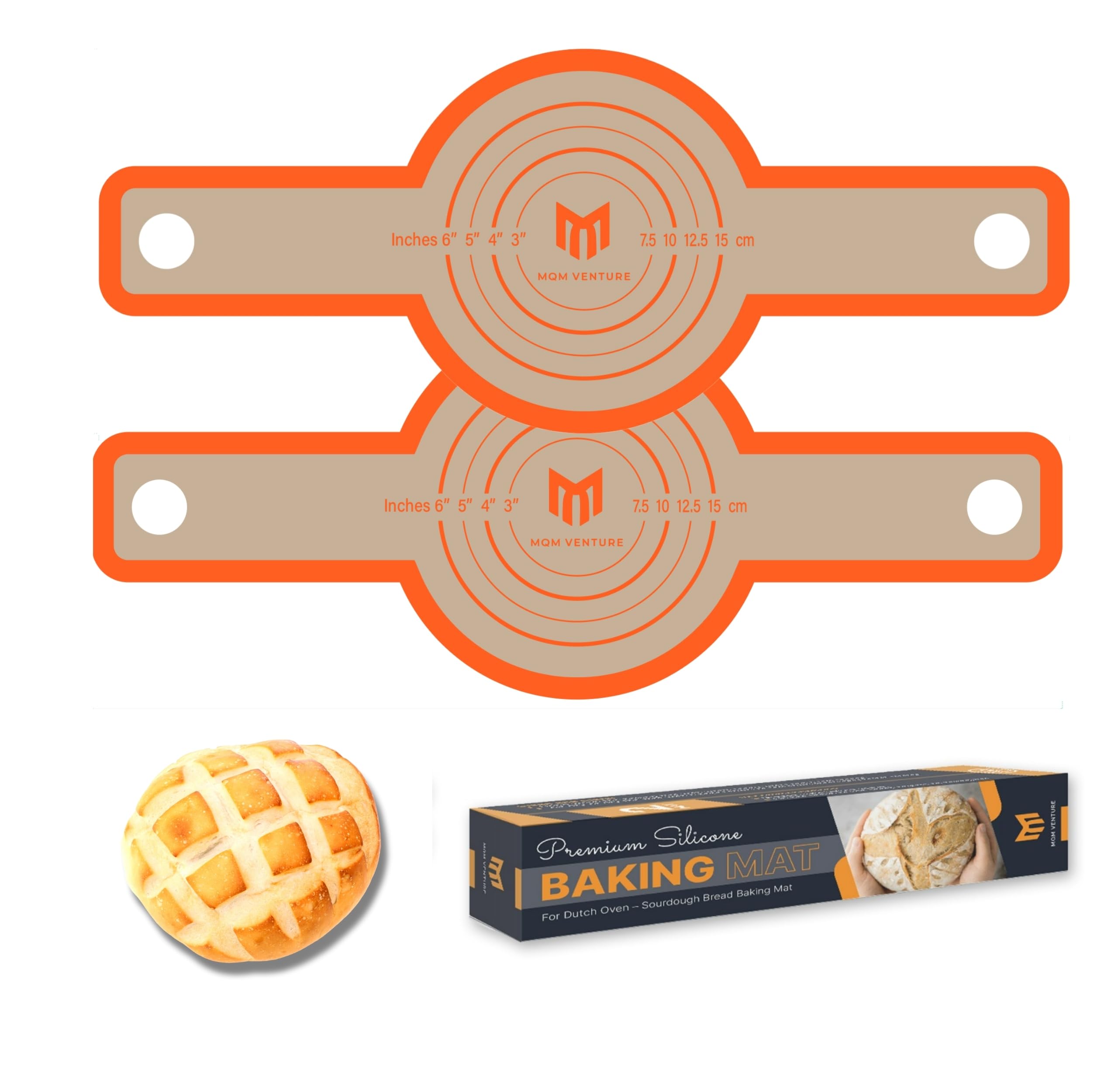 Silicone Bread Sling for Dutch Oven - Reusable Non-Stick Baking Sheet Liner Extra Long Handles Sourdough Bread Baking Mat, 8.3” & 0.7mm Premium Round Transferable Dough (2, Orange)