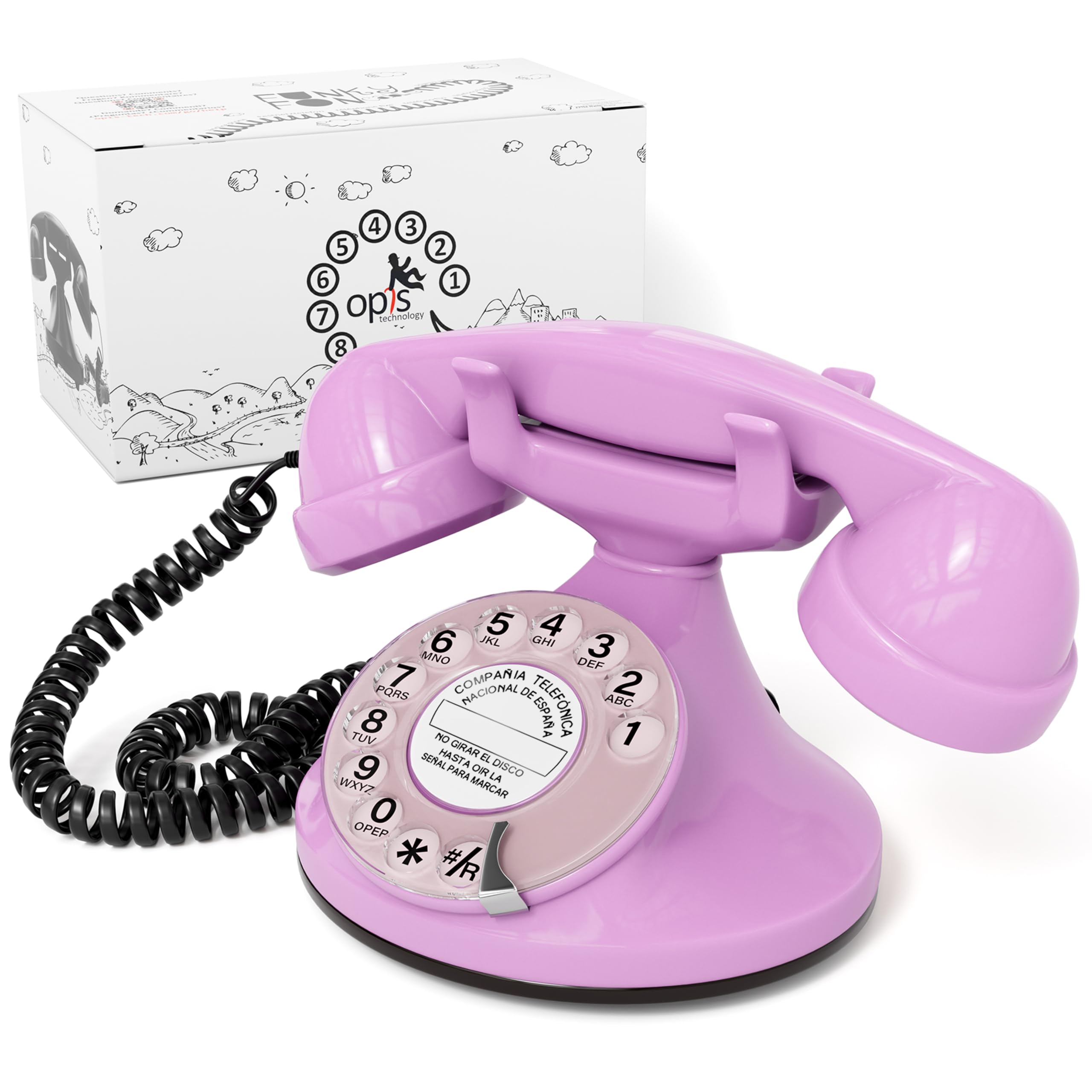 Opis FunkyFon Cable: El Teléfono Fijo Retro Vintage, un Teléfono Antiguo y Clásico para tu Casa Rojo — view 9