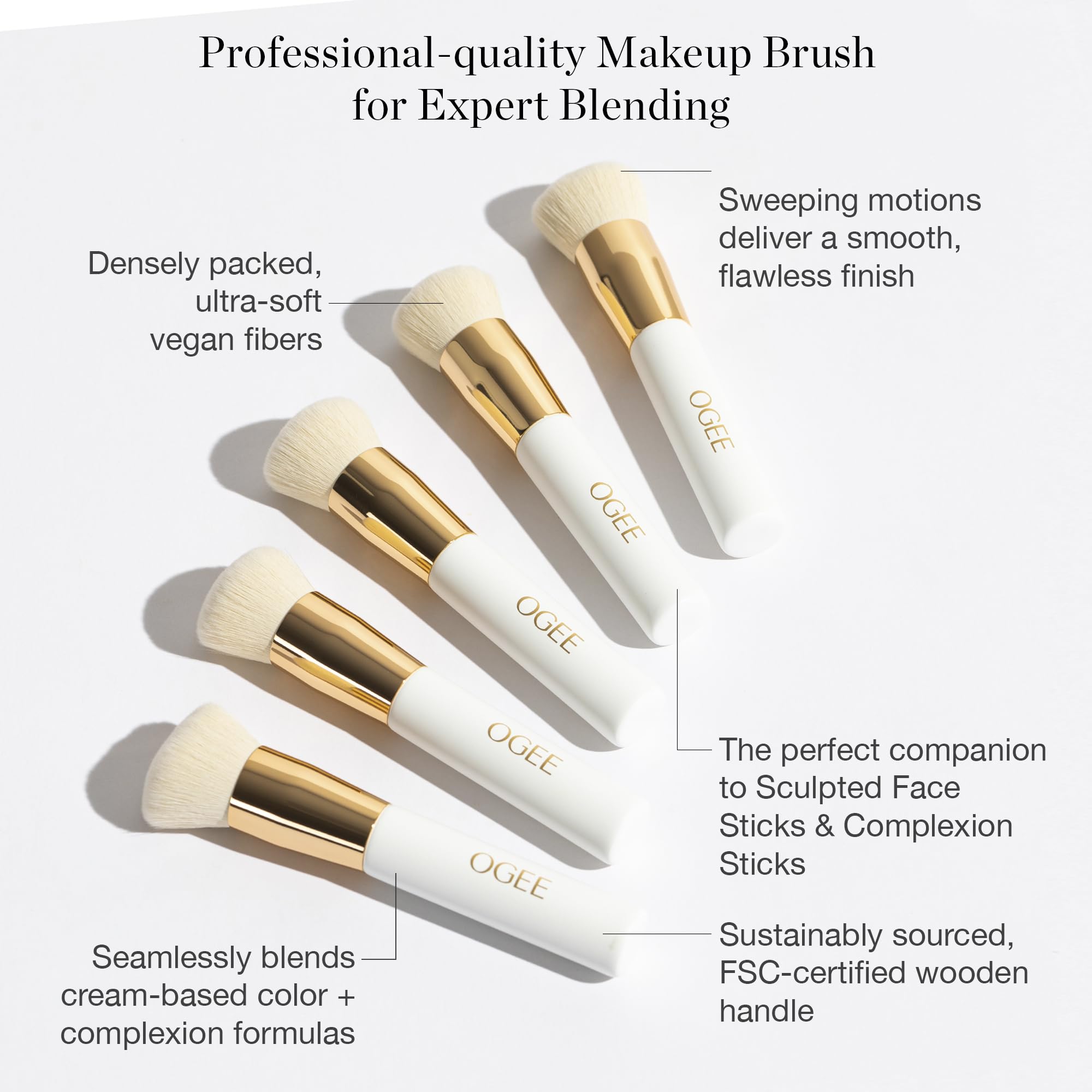 Ogee Blender Brush - Brocha de maquillaje de calidad profesional, brocha de base ultrasuave con cerdas veganas para una aplicación de maquillaje impecable