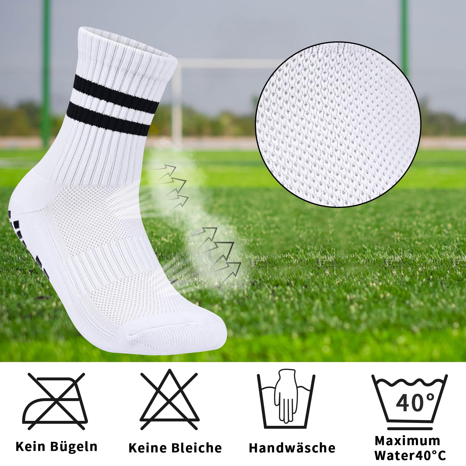 Lot de 3 paires chaussettes football antidérapantes garçon Blanc Noir 31-34 35-38