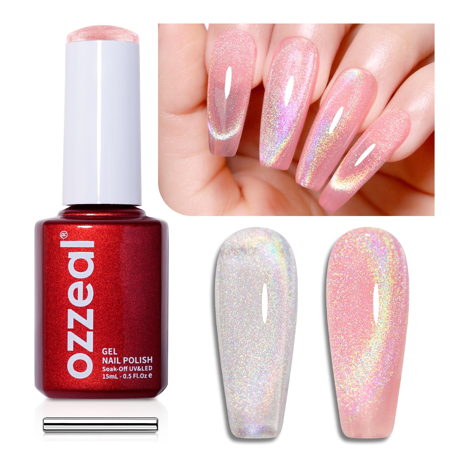Ozzeal Iridescent Nude Mauve Pink Gel Nail Polish, 15ML Sparkle Shimmer Glitter, Soak Off LED UV Gel Nail Polish for Art DIY Manicure — view 96