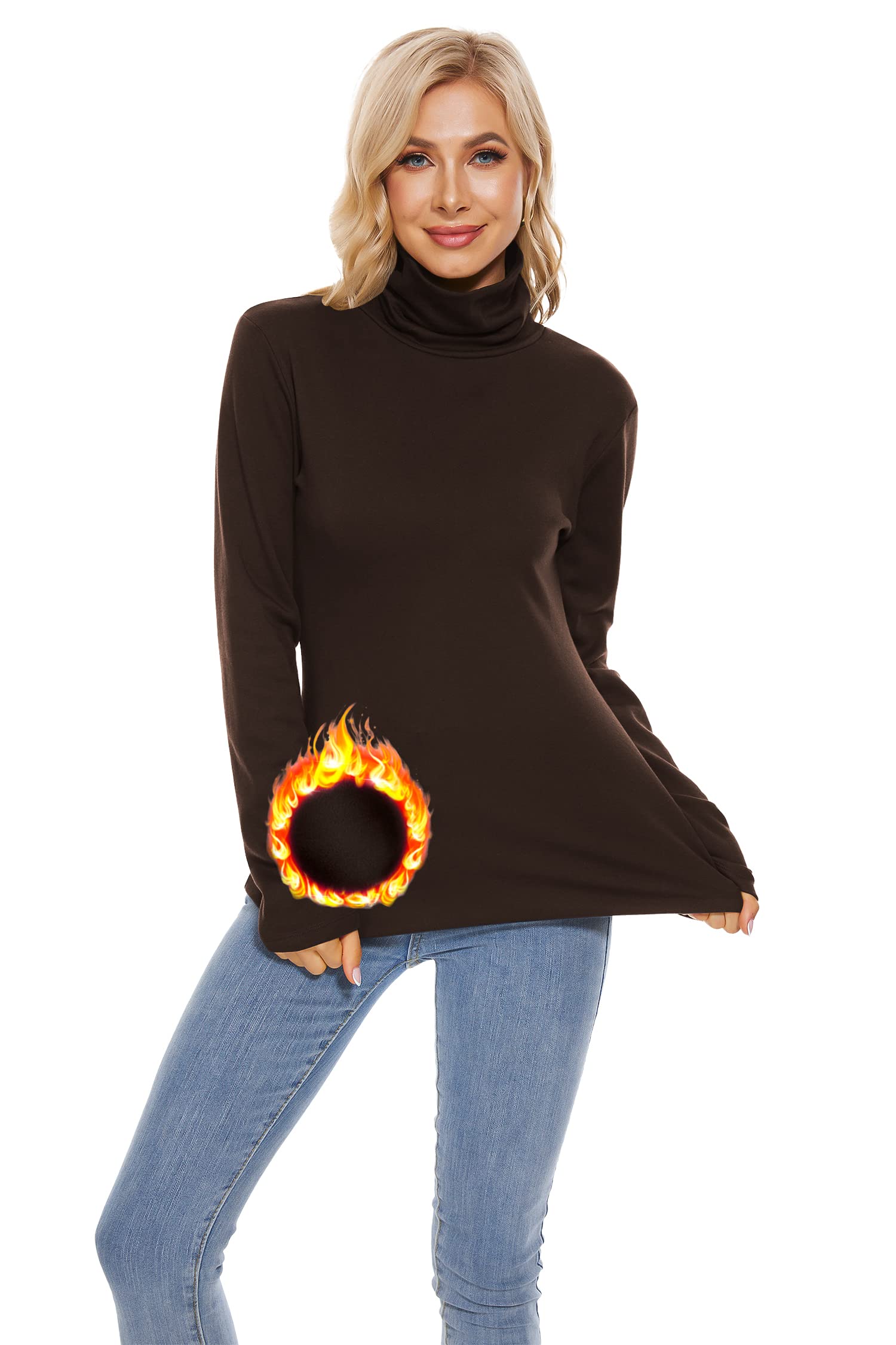 TAIPOVE Cotton Fleece Lined Turtleneck Top for Women Long Sleeve Mock Turtle Neck Lightweight Sweater Thermal Underwear Shirt