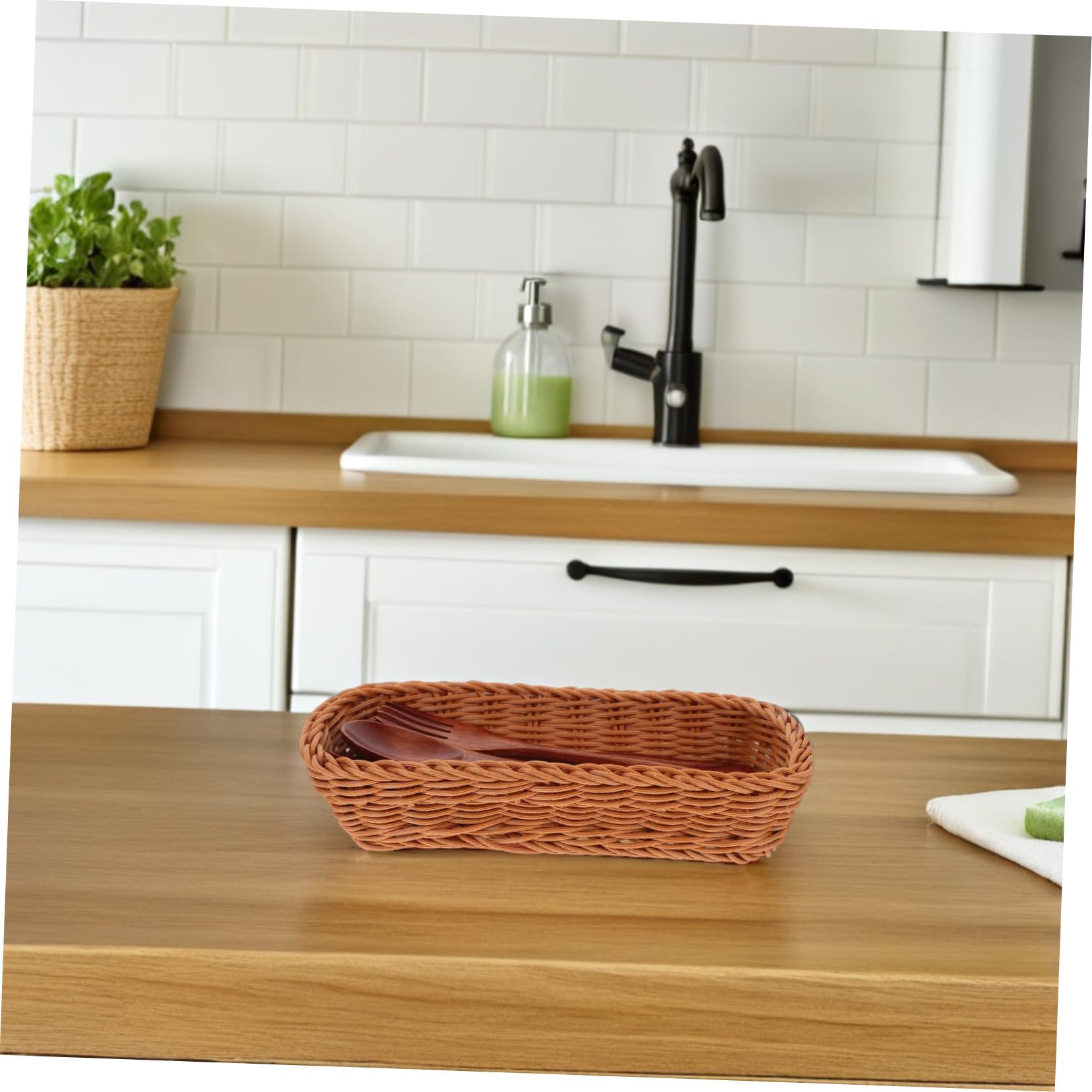 ULTECHNOVO Cesta de Almacenamiento Tejida para Cubiertos y Palillos Recipiente Plástico Resistente para Utensilios de Cocina Organizador Compacto para Mesa y Encimera