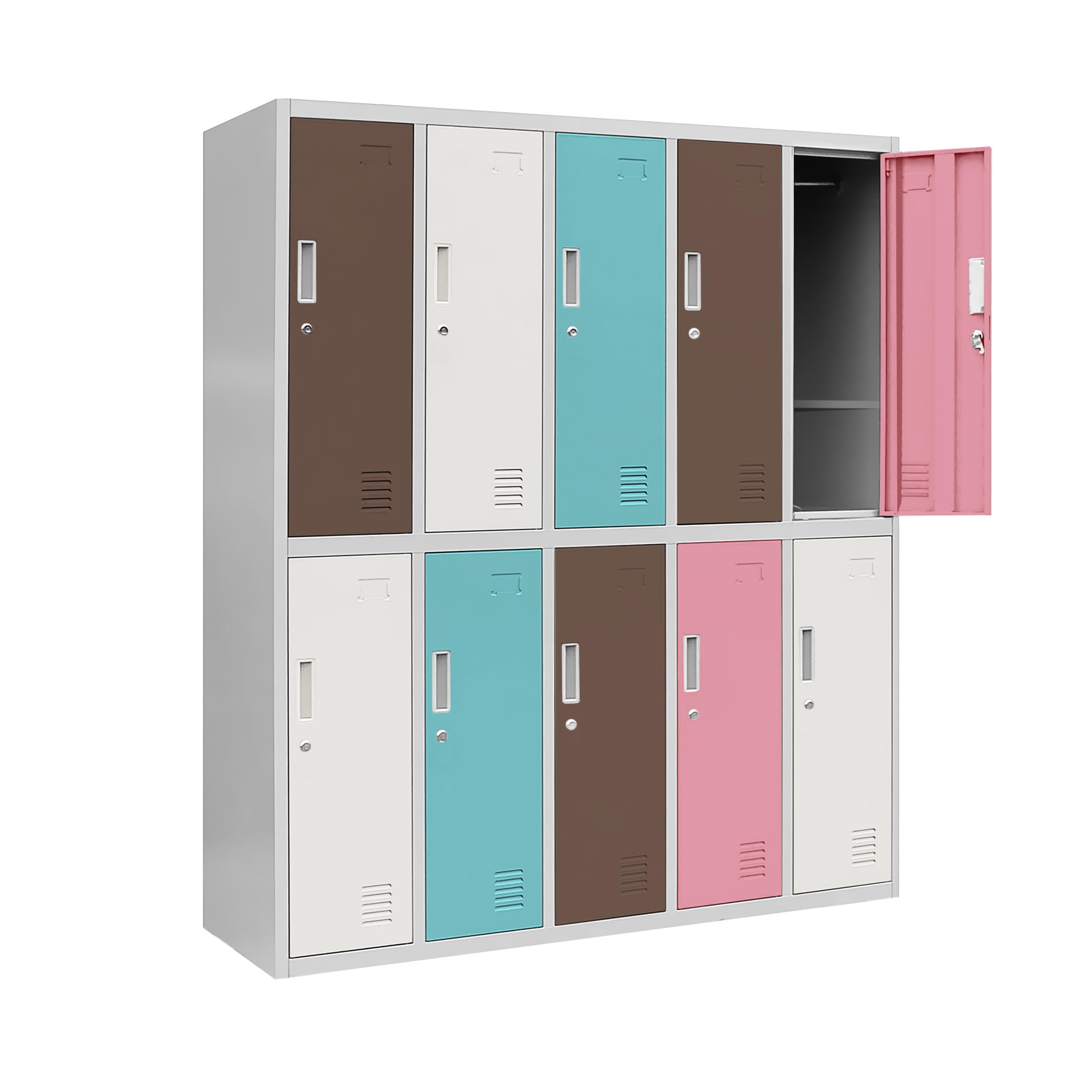 Jan Nowak Schließfachschrank 5B2AS Umkleideschrank Wertfachschrank Umkleideschrank mit 10 Fächern Stahlblechkonstruktion Pulverbeschichtet 150 cm x 136 cm x 45 cm (H x B x T) (Pastellfarben)