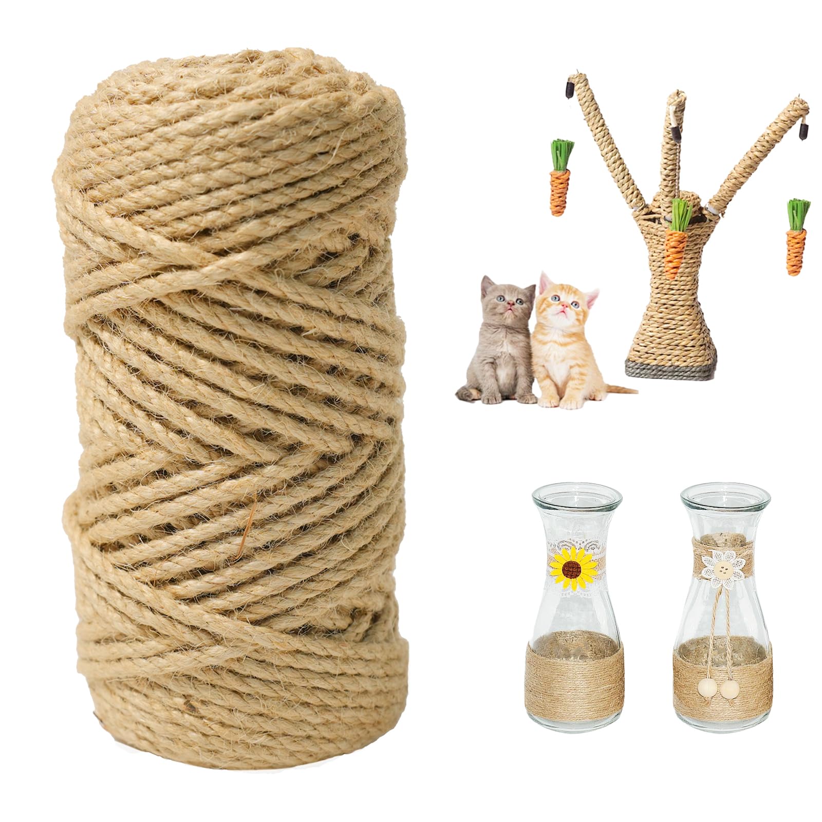 Corde En Sisal Naturel 4 Mm - 100 M Marron - Pour Bricolage, Jardin, Arbre à Chat Et Décoration
