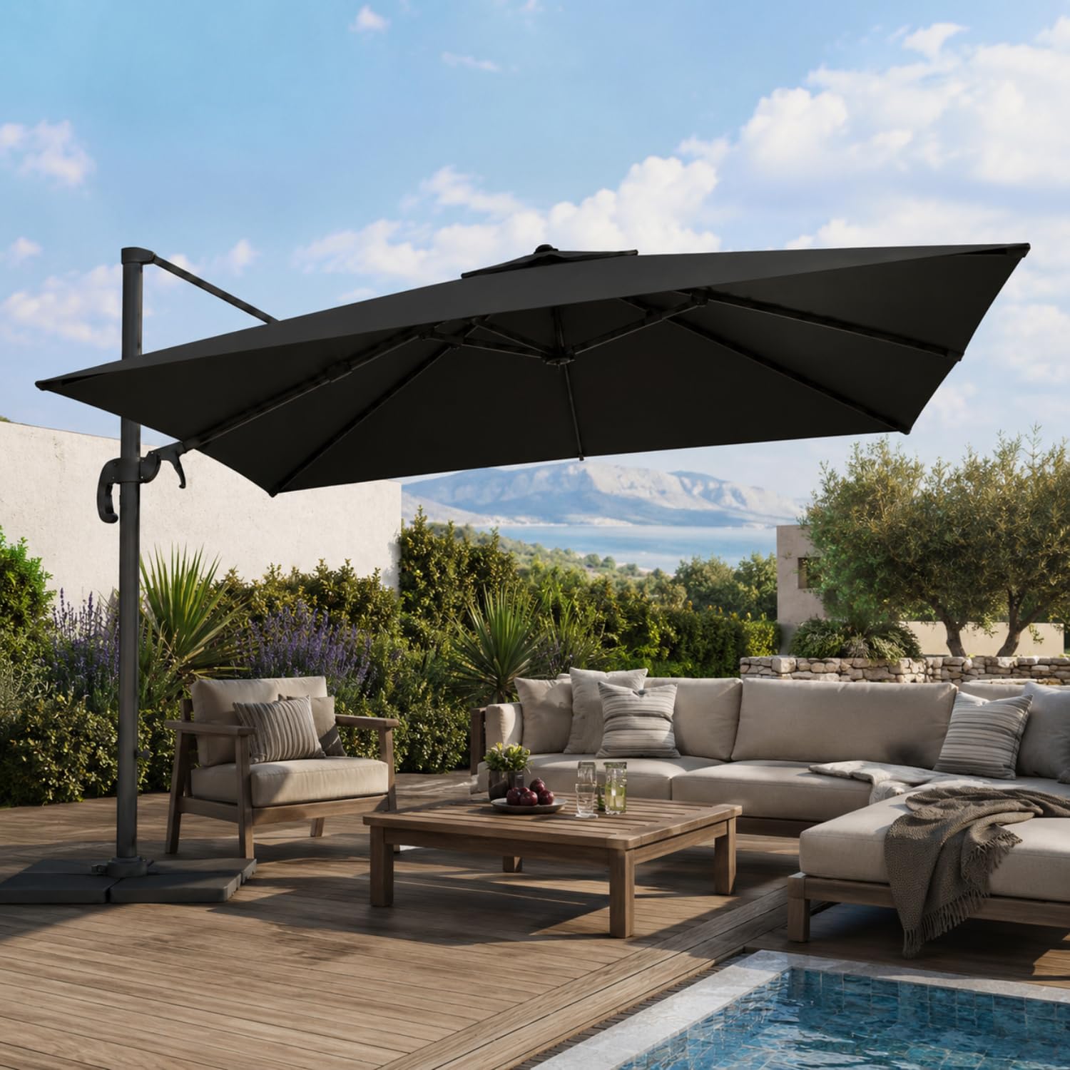 Ombrellone 3x3 M Giardino Braccio Retrattile Per Esterni Piscina Gazebo Terrazze Bar Hotel In Acciaio Inossidabile Braccio Rotabile 360° Telo Impermeabile Nero