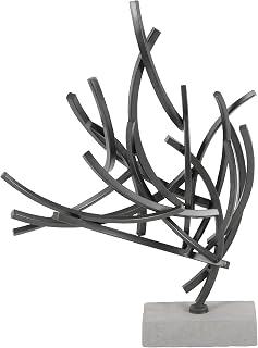 Deco 79 Gray Abstract Metal Sculpture Statue with Marble Base - Modern Minimalist Home Decor Figurine 17x7x24"