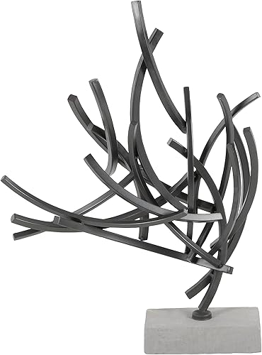 Deco 79 Escultura decorativa abstracta de metal para decoración del hogar con base de mármol, figura decorativa de 17 x 7 x 24 pulgadas, gris