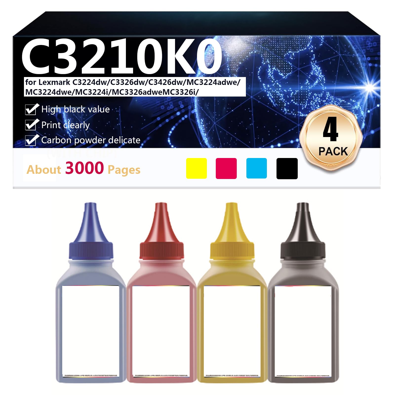 CFDFDA Toner Refill Powder Compatible Replacement (3000 Pages) for Lexmark C3224dw C3326dw C3426dw MC3224adwe MC3224dwe MC3224i MC3326adw MC3326i MC3426adw MC3426i Printer, Easy Installation,1 set