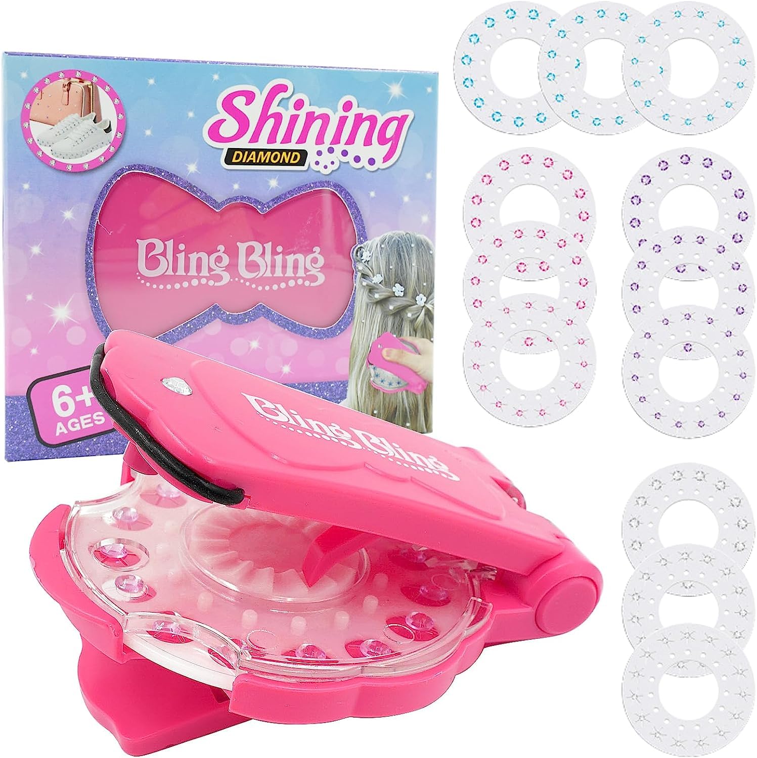 OneAndes Hair Gem Stamper, Hair Bedazzler Deluxe Set with 180 Bling Bling Decoration Ultimate set, Hair Sparkle Ultimate Set Styling Tool Rhinestones Diamonds Hair Jewels for Fashion Decoration