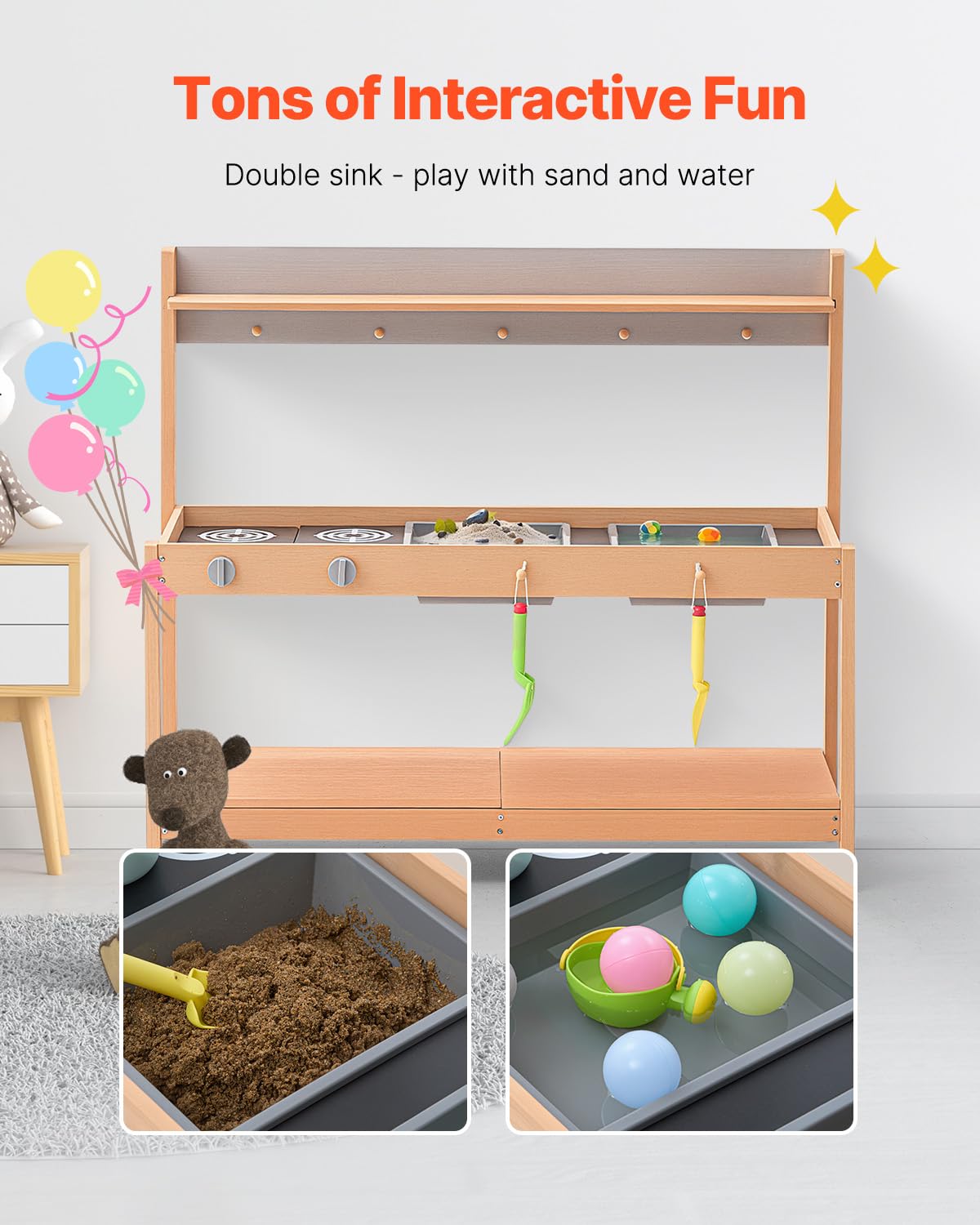 VEVOR Cucina di Fango per Bambini, Larghezza 1000 mm Set da Cucina Giocattolo in Legno con Accessori, Set da Gioco per Negozio di Alimentari all'Aperto, Cucina Gioco per Bambini con Fornello e Lavello