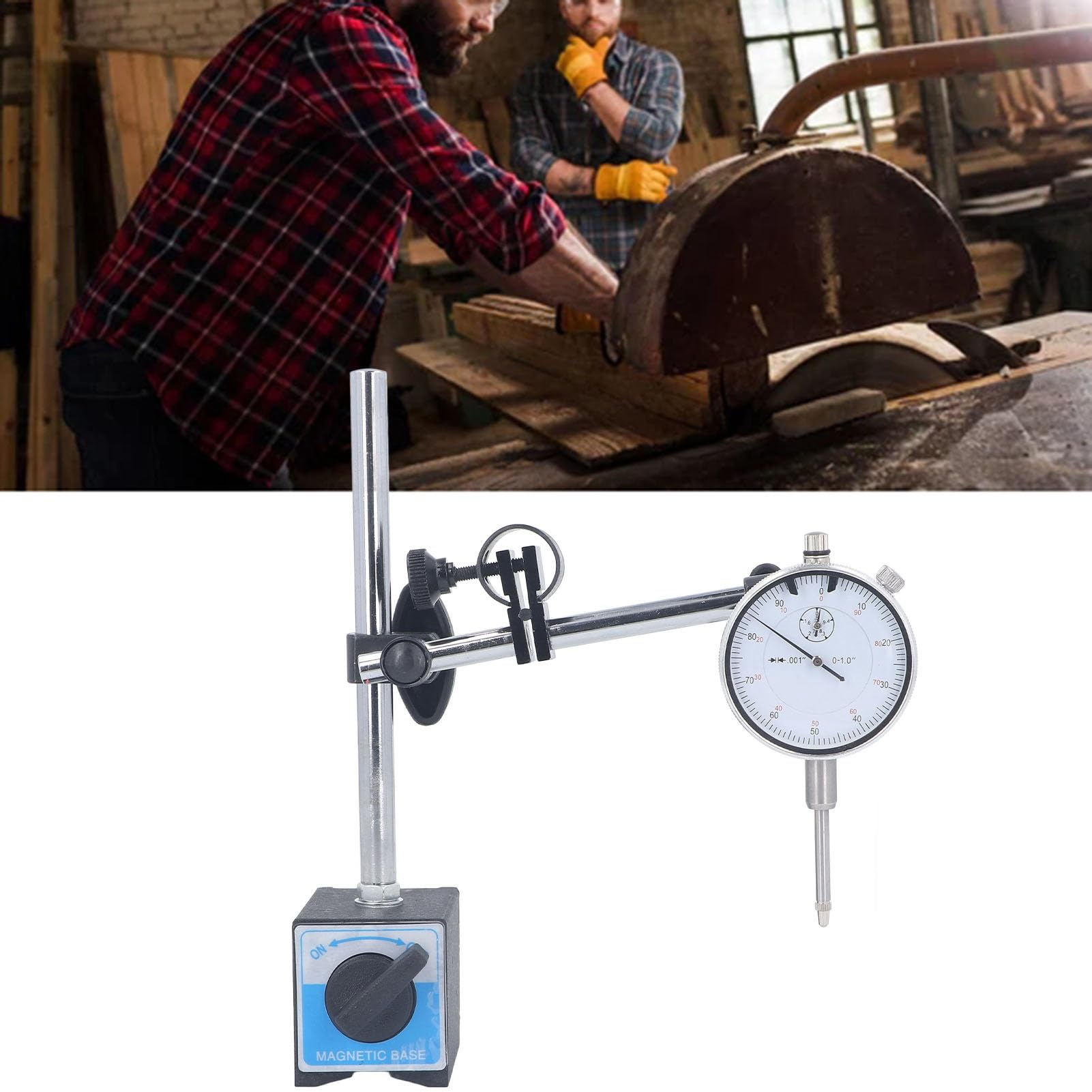 Czujnik Zegarowy z podstawą magnetyczną Czujnik Zegarowy ze Stali Nierdzewnej Dokładna Regulacja od 0 do 1 Cala Mocne Trzymanie do Kontroli Wyrównania Maszyny Konfiguracja dla Mechaników