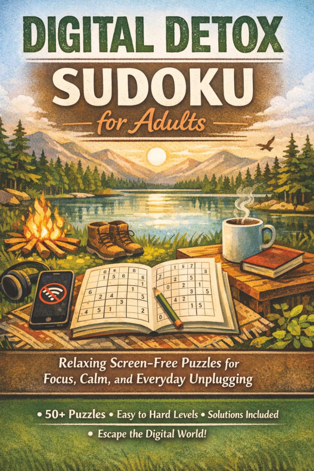 Digital Detox Sudoku for Adults: Relaxing Screen-Free Puzzles for Focus, Calm and Everyday Unplugging | 6x9 Inches, 110 Pages | 50+ Puzzles | Solutions included