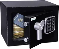 SereneLife Cofre digital SAFEPremium Steel – 23 cm x 17 cm x 17 cm | Armazenamento seguro para dinheiro, armas de fogo e joias | Ótimo para hotéis, armários e uso doméstico | Acesso eletrônico e